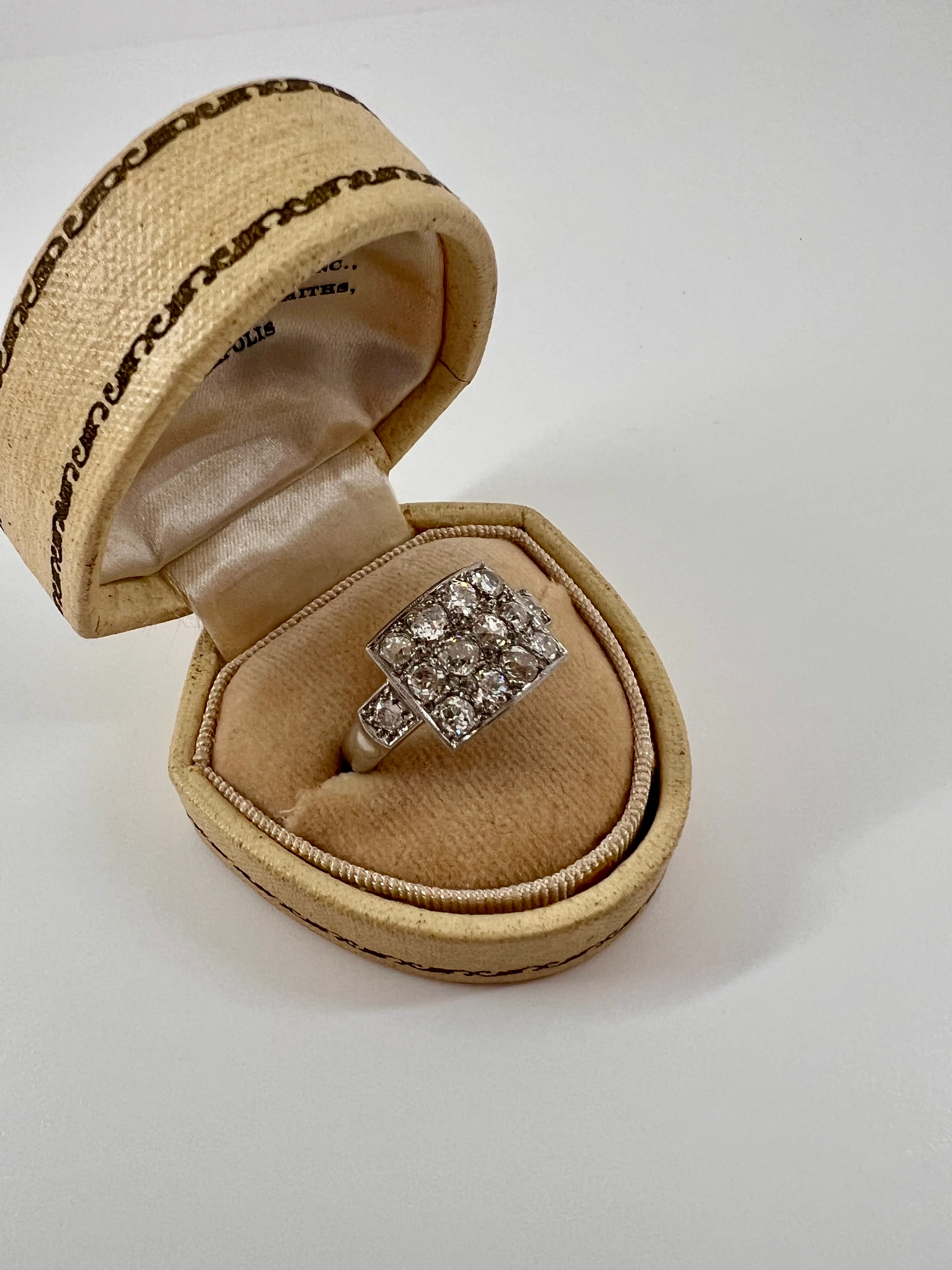 Two Carat 14 Old Mine Cut DIAMOND Curved Cluster Grid Ring French Antique Platinum Cobblestone - Image 25