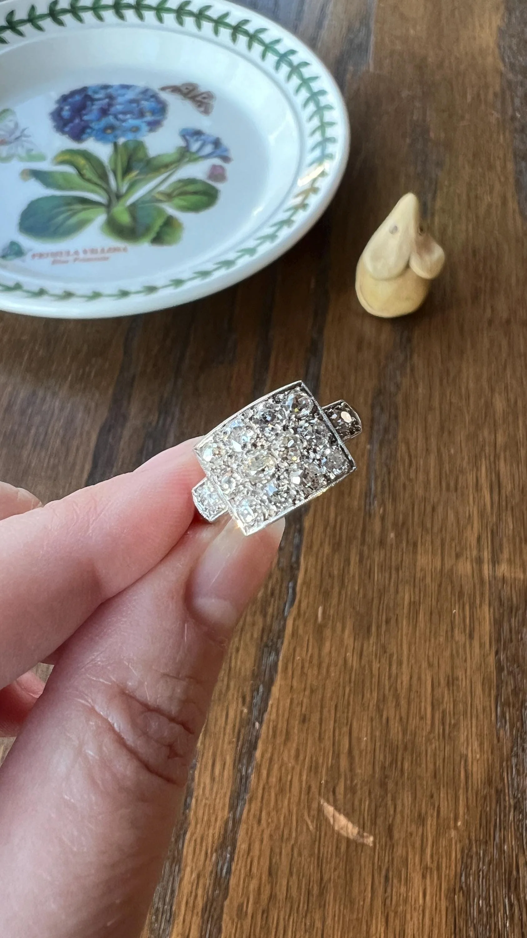 Two Carat 14 Old Mine Cut DIAMOND Curved Cluster Grid Ring French Antique Platinum Cobblestone - Image 6