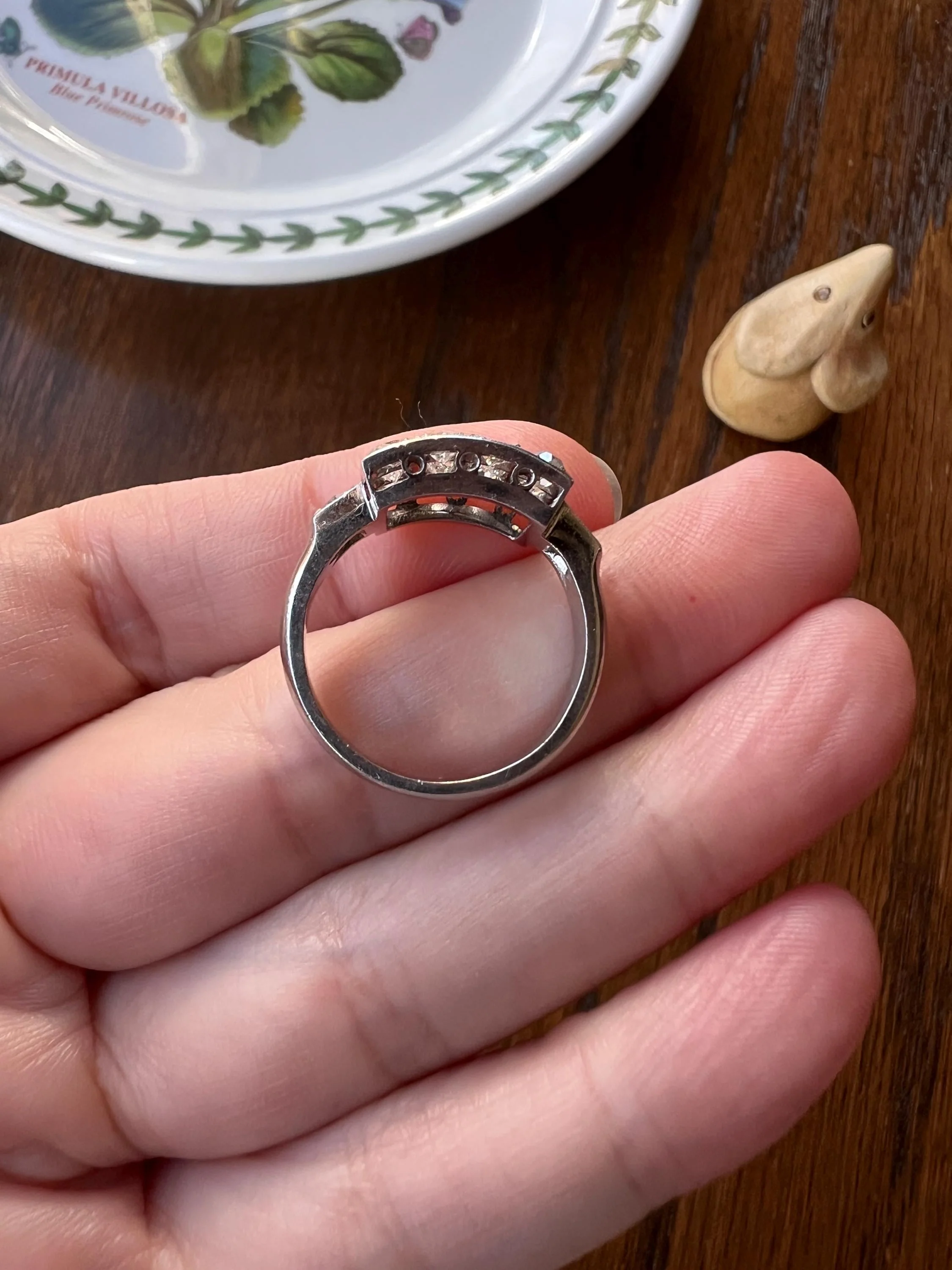 Two Carat 14 Old Mine Cut DIAMOND Curved Cluster Grid Ring French Antique Platinum Cobblestone - Image 9