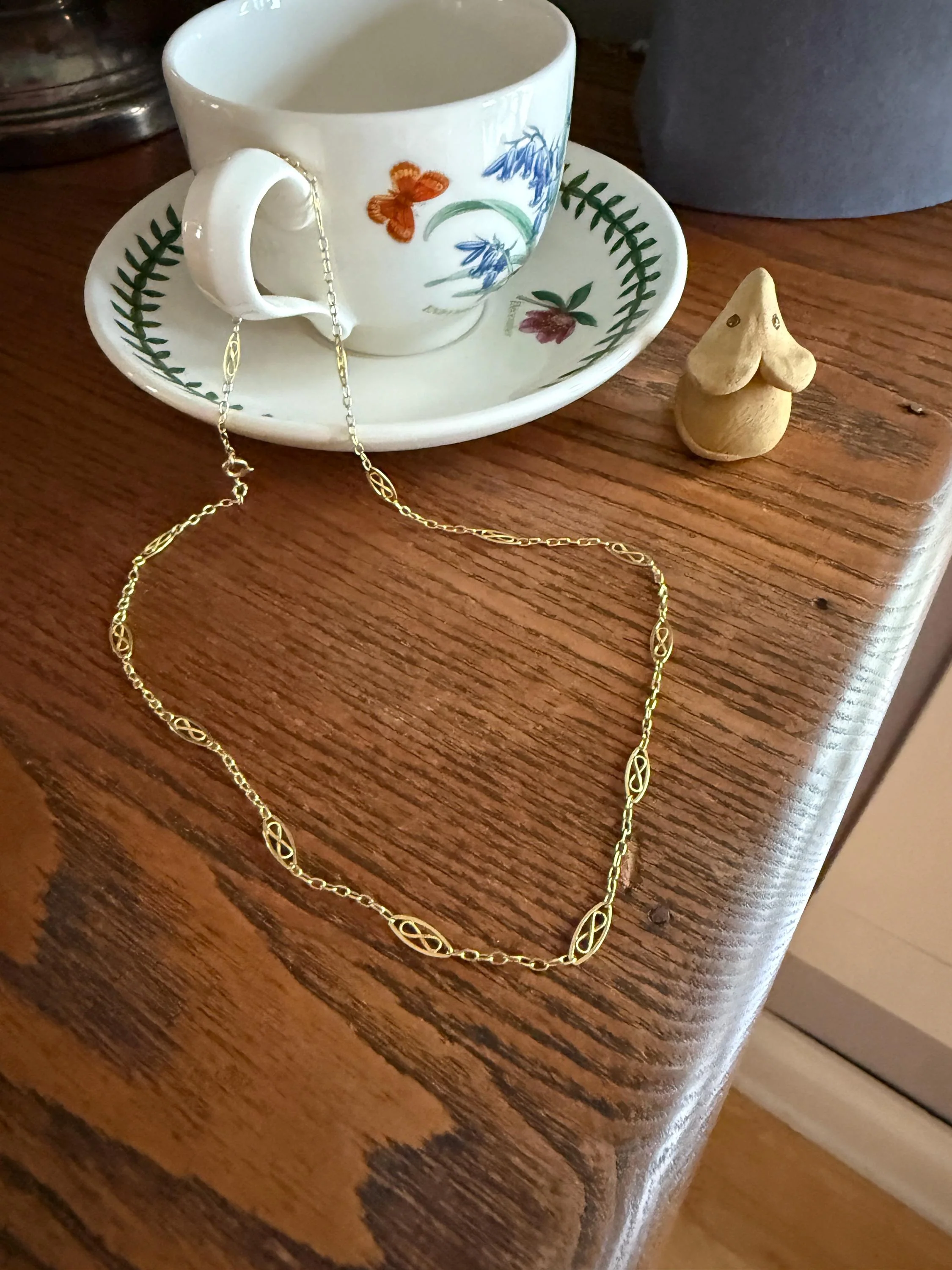 Dainty French Vintage to Art Deco Antique Chain 18k Gold Solid Oval Alternating Infinity Links 18.75" Necklace 4.5g - Image 4