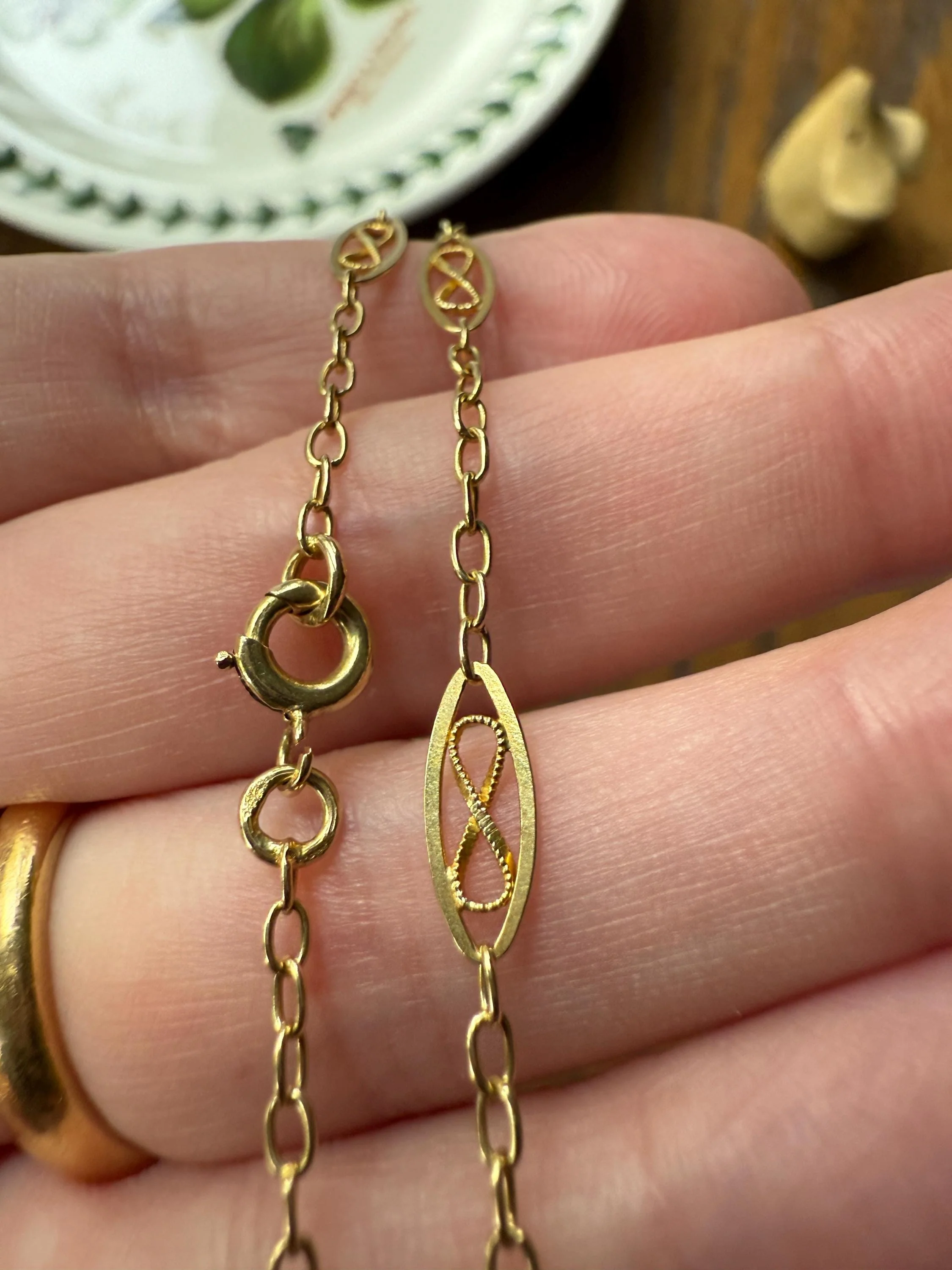Dainty French Vintage to Art Deco Antique Chain 18k Gold Solid Oval Alternating Infinity Links 18.75" Necklace 4.5g - Image 5