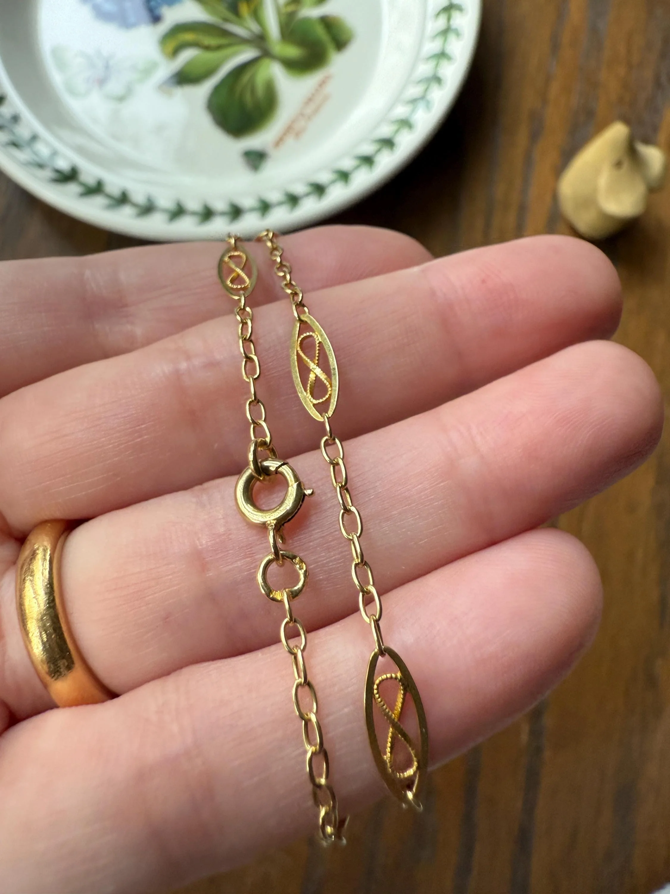 Dainty French Vintage to Art Deco Antique Chain 18k Gold Solid Oval Alternating Infinity Links 18.75" Necklace 4.5g - Image 6