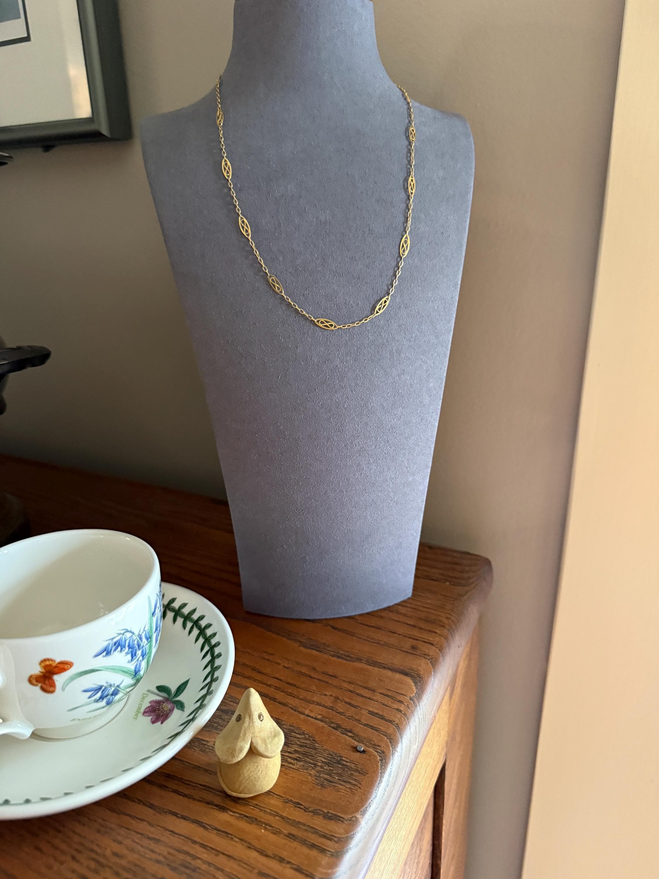Dainty French Vintage to Art Deco Antique Chain 18k Gold Solid Oval Alternating Infinity Links 18.75" Necklace 4.5g - Image 7
