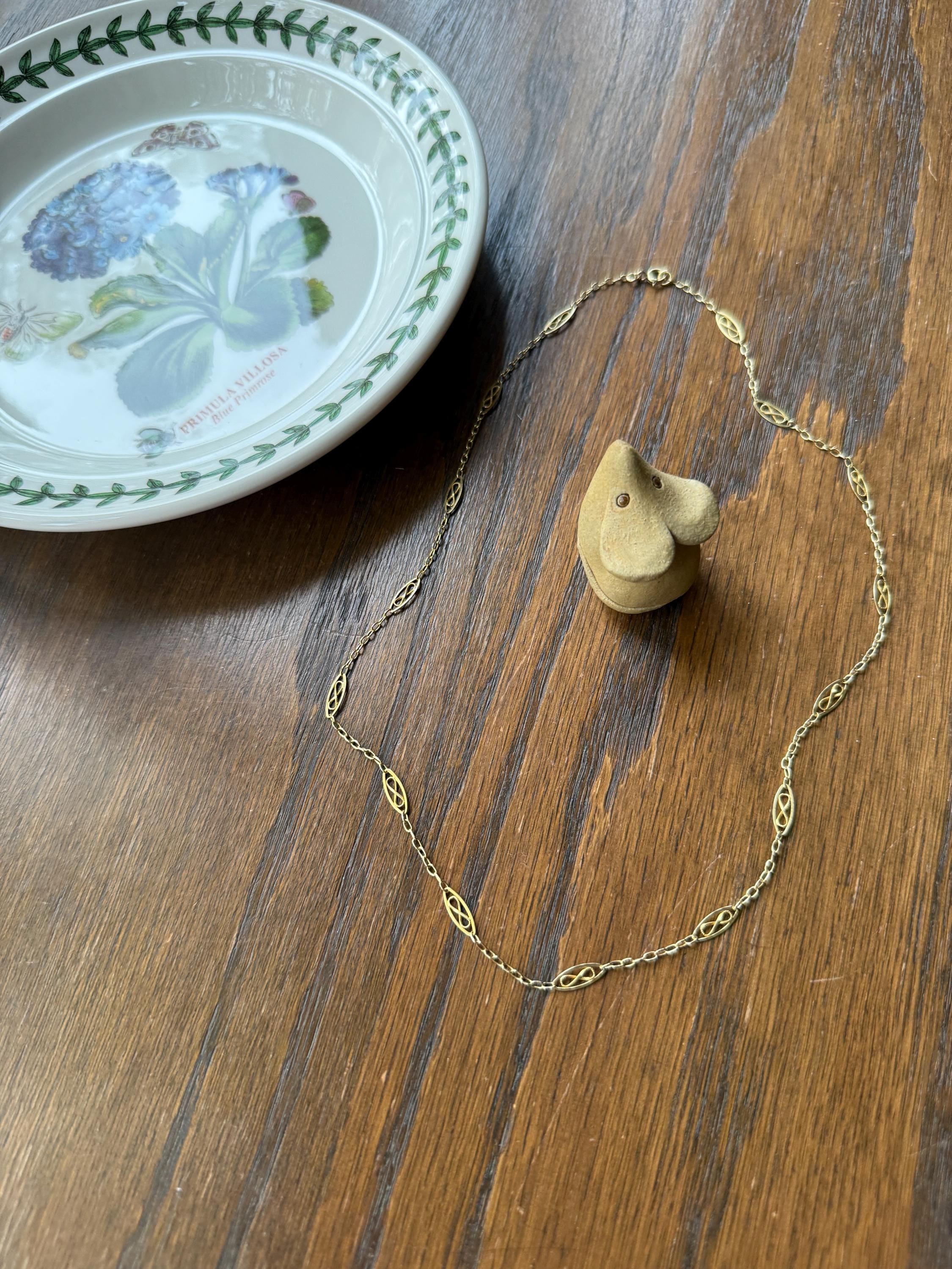 Dainty French Vintage to Art Deco Antique Chain 18k Gold Solid Oval Alternating Infinity Links 18.75" Necklace 4.5g - Image 8