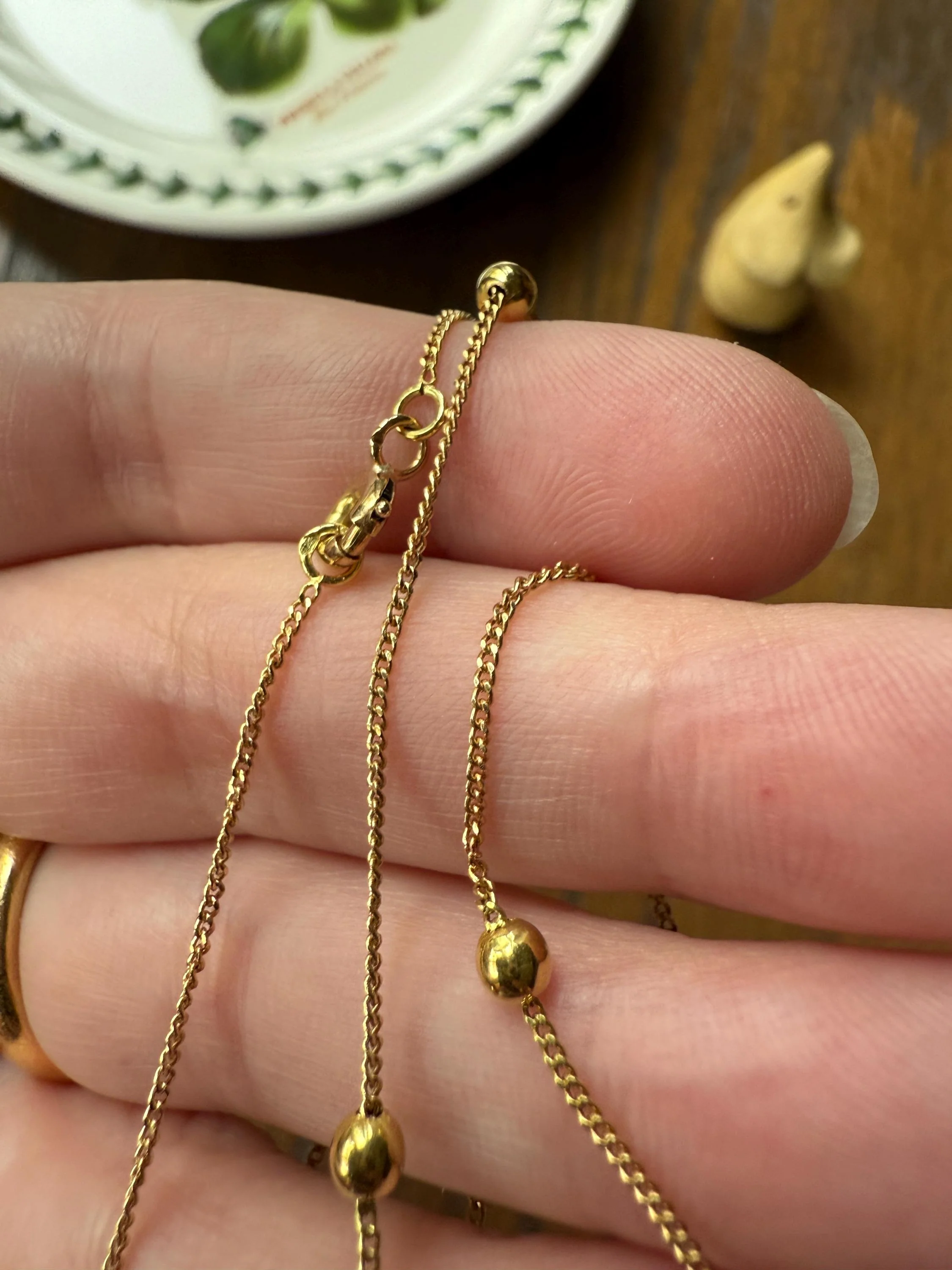 Dainty Vintage Mini Bead Chain 18k Gold Solid Pearls 15" Short Necklace Solid Ball Rivet 2.4g Minimalist Layering Shimmer Glow Choker - Image 5