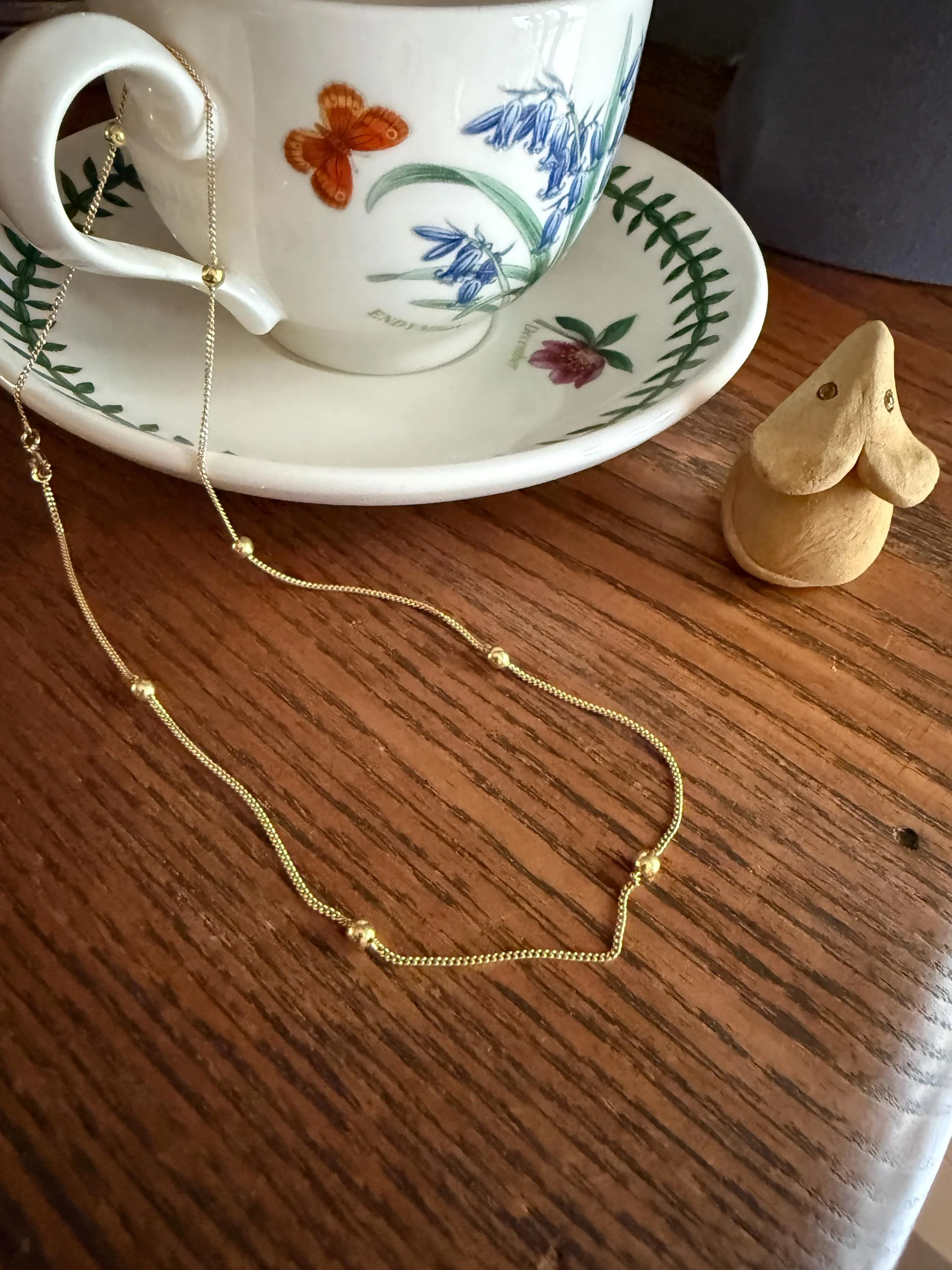 Dainty Vintage Mini Bead Chain 18k Gold Solid Pearls 15" Short Necklace Solid Ball Rivet 2.4g Minimalist Layering Shimmer Glow Choker - Image 6