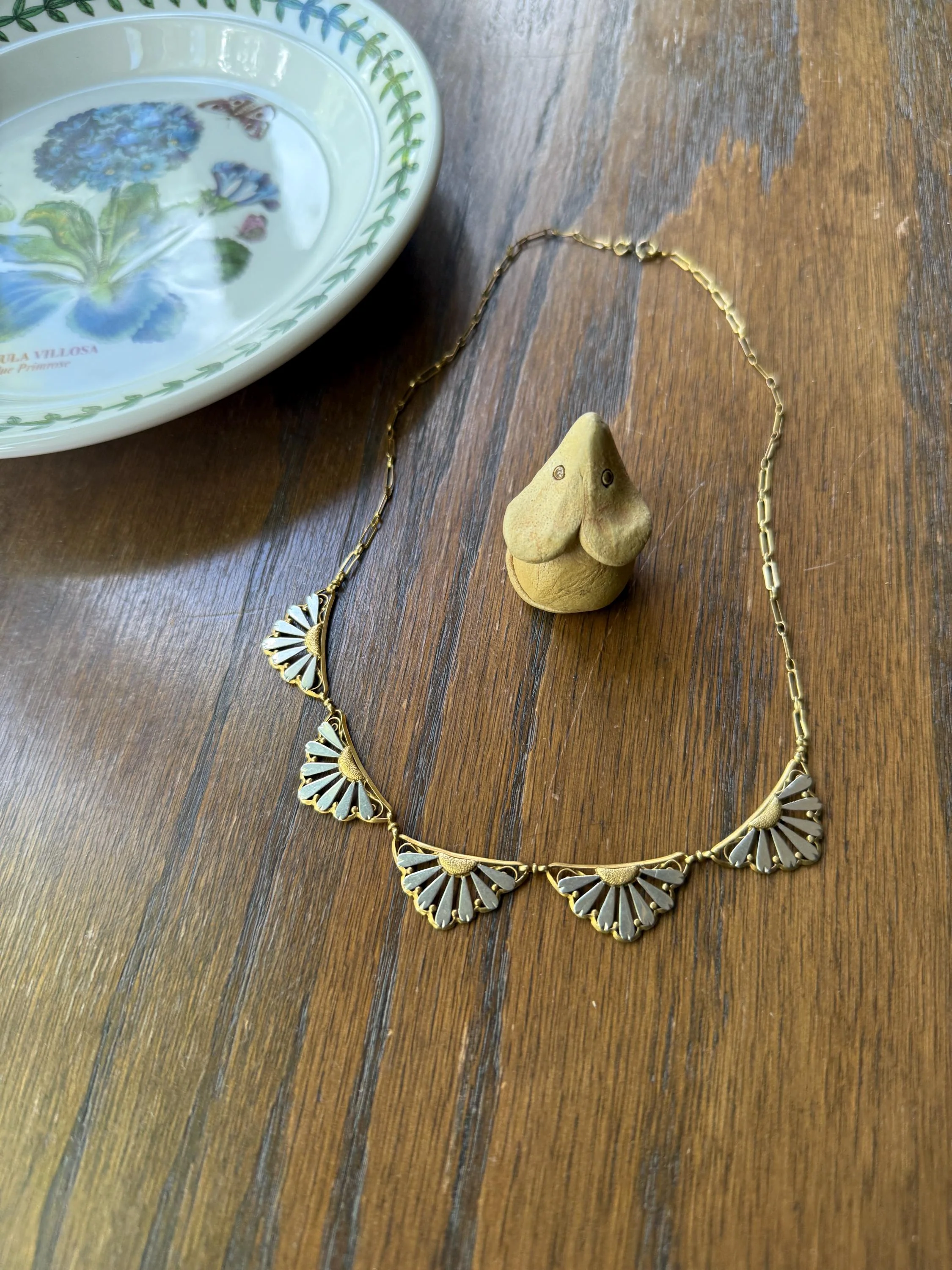 DAISIES French Art Deco Antique 18k Gold Floral Necklace Drapery Chain Collar Flower Pendants - Image 7
