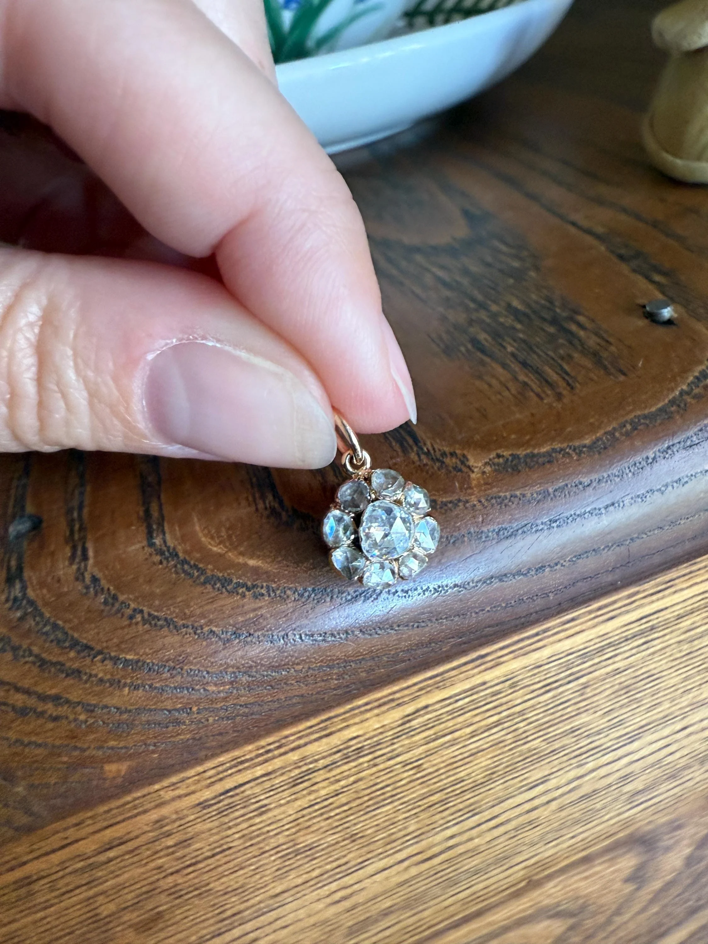 Daisy Cluster Pendant Rose Cut DIAMOND Antique Victorian 18k Gold Pendant Faces Up 1.15 Carat Necklace Bracelet Charm Floral Drop Dangle - Image 10