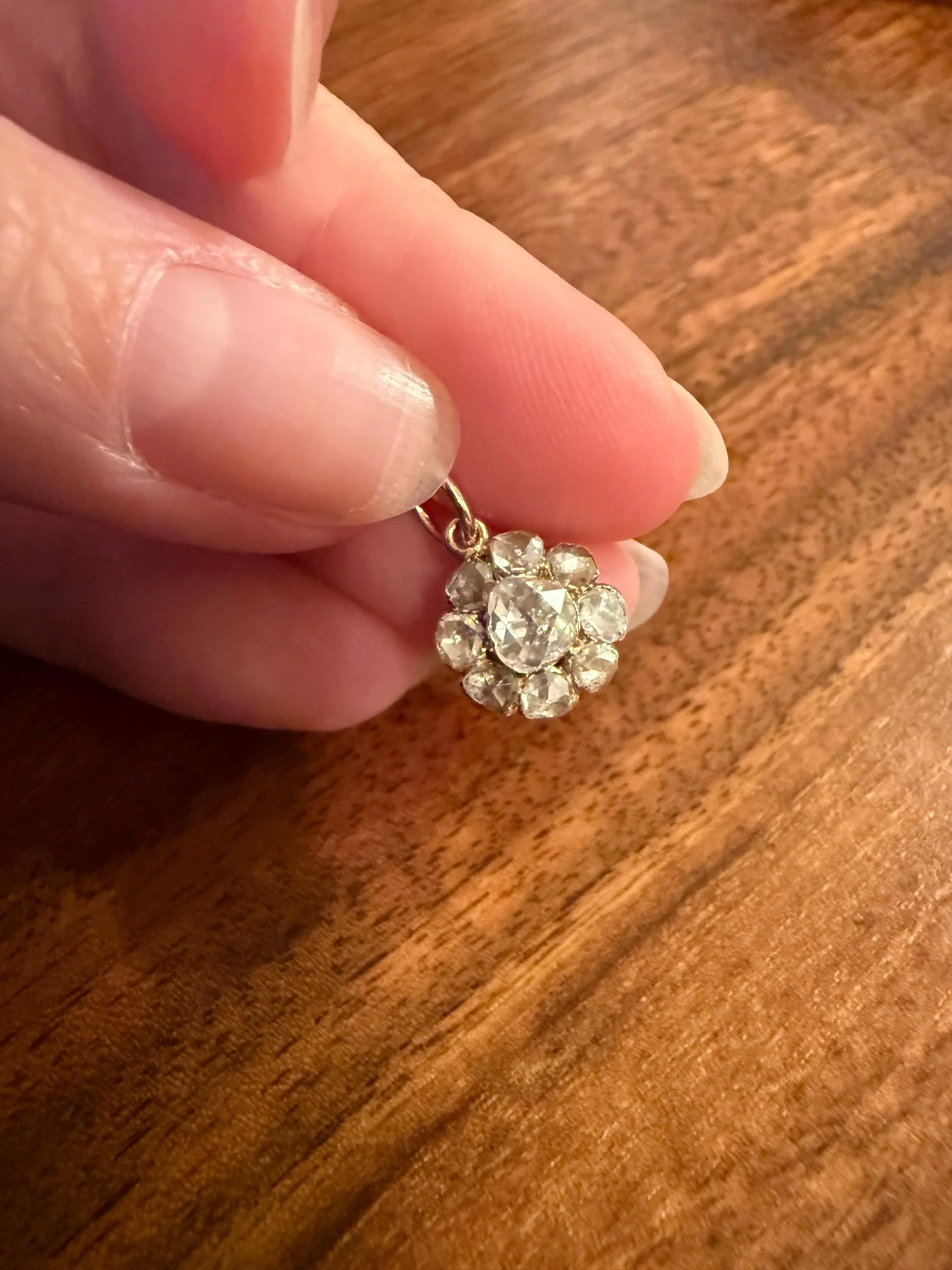 Daisy Cluster Pendant Rose Cut DIAMOND Antique Victorian 18k Gold Pendant Faces Up 1.15 Carat Necklace Bracelet Charm Floral Drop Dangle - Image 11
