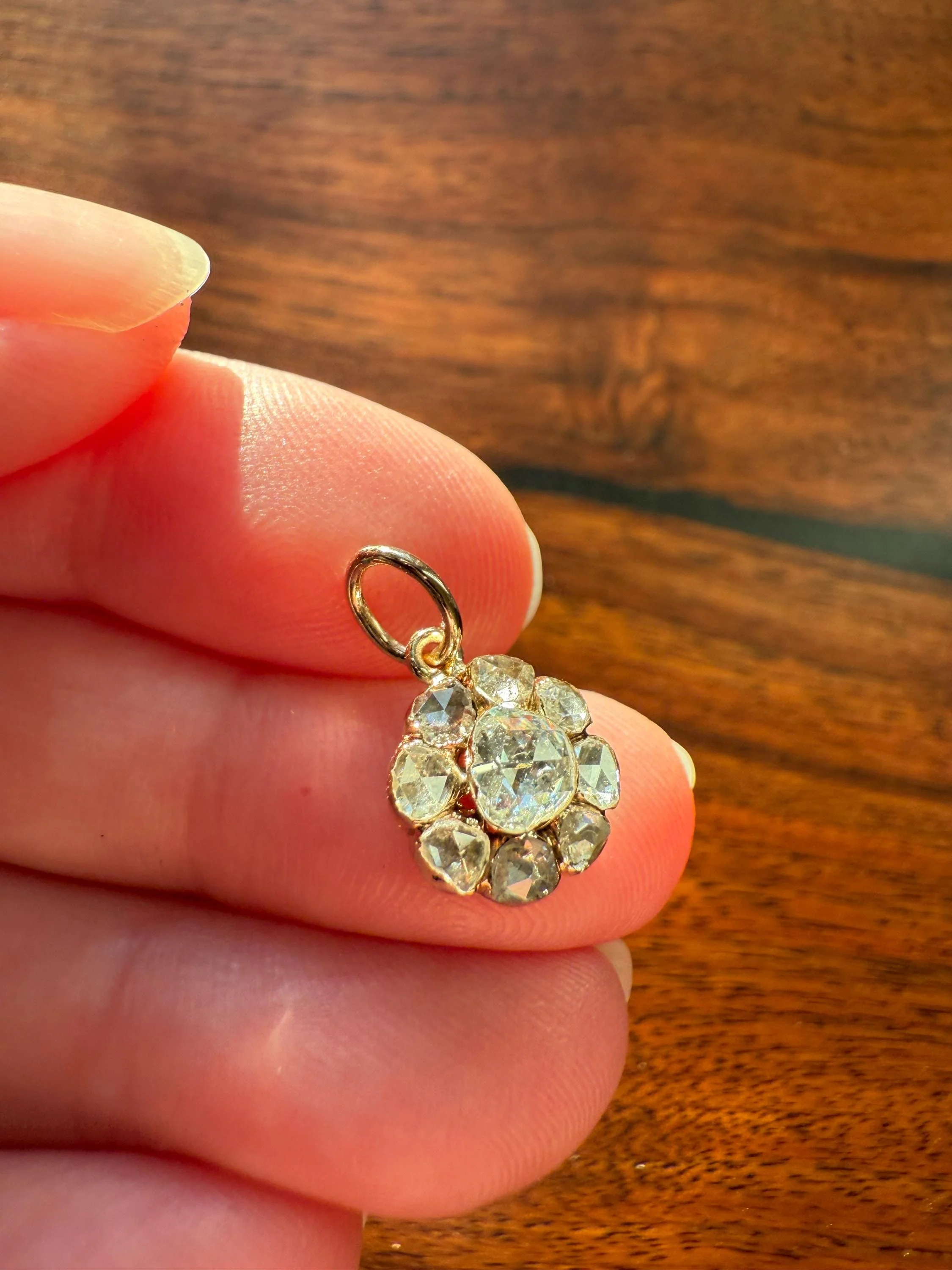 Daisy Cluster Pendant Rose Cut DIAMOND Antique Victorian 18k Gold Pendant Faces Up 1.15 Carat Necklace Bracelet Charm Floral Drop Dangle - Image 14