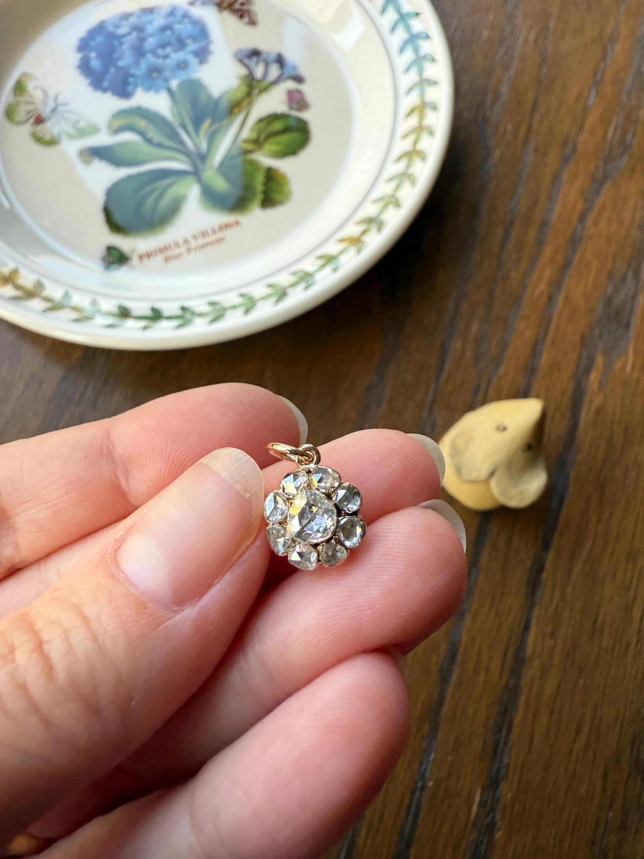 Daisy Cluster Pendant Rose Cut DIAMOND Antique Victorian 18k Gold Pendant Faces Up 1.15 Carat Necklace Bracelet Charm Floral Drop Dangle - Image 4