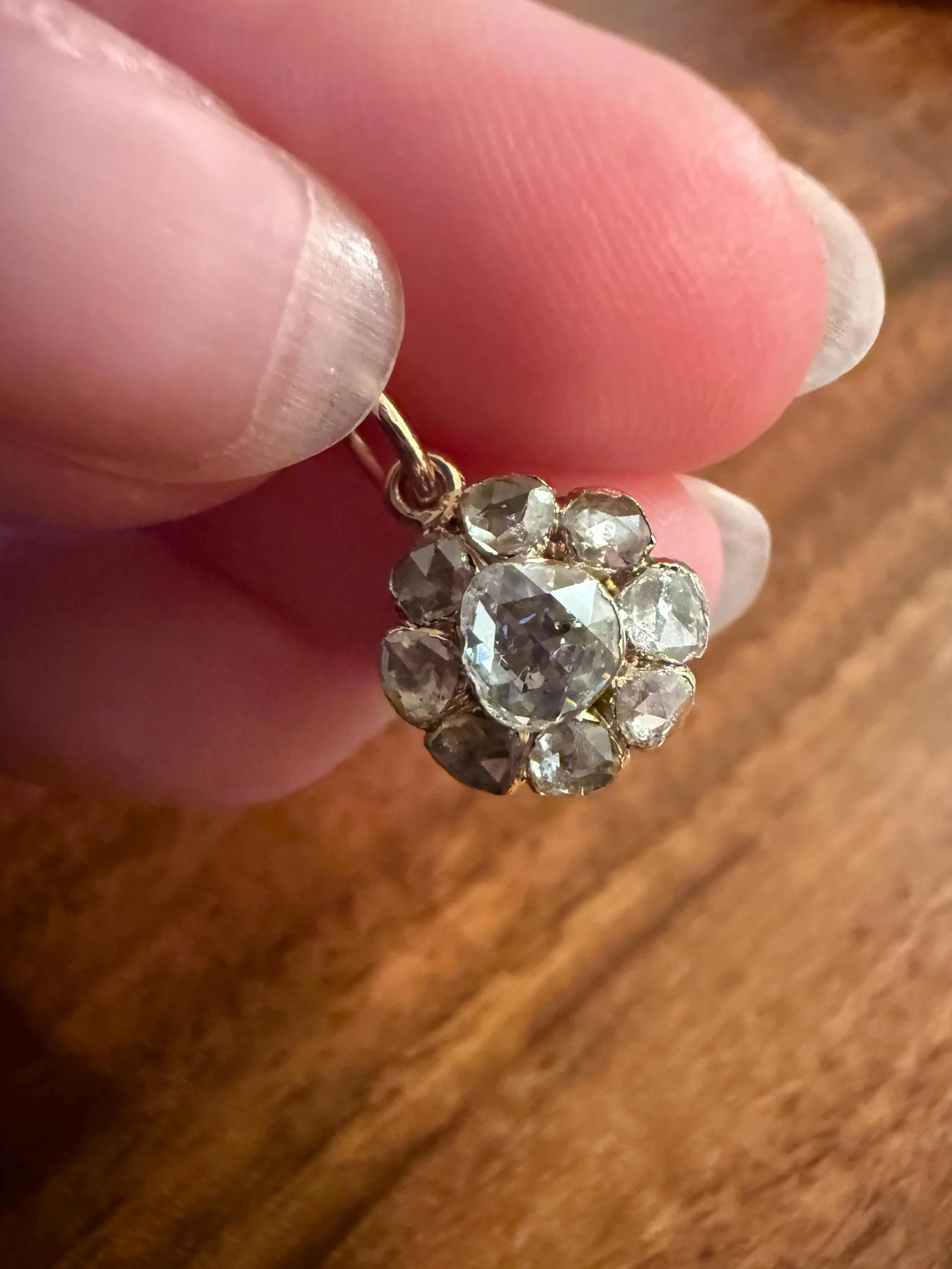 Daisy Cluster Pendant Rose Cut DIAMOND Antique Victorian 18k Gold Pendant Faces Up 1.15 Carat Necklace Bracelet Charm Floral Drop Dangle - Image 6