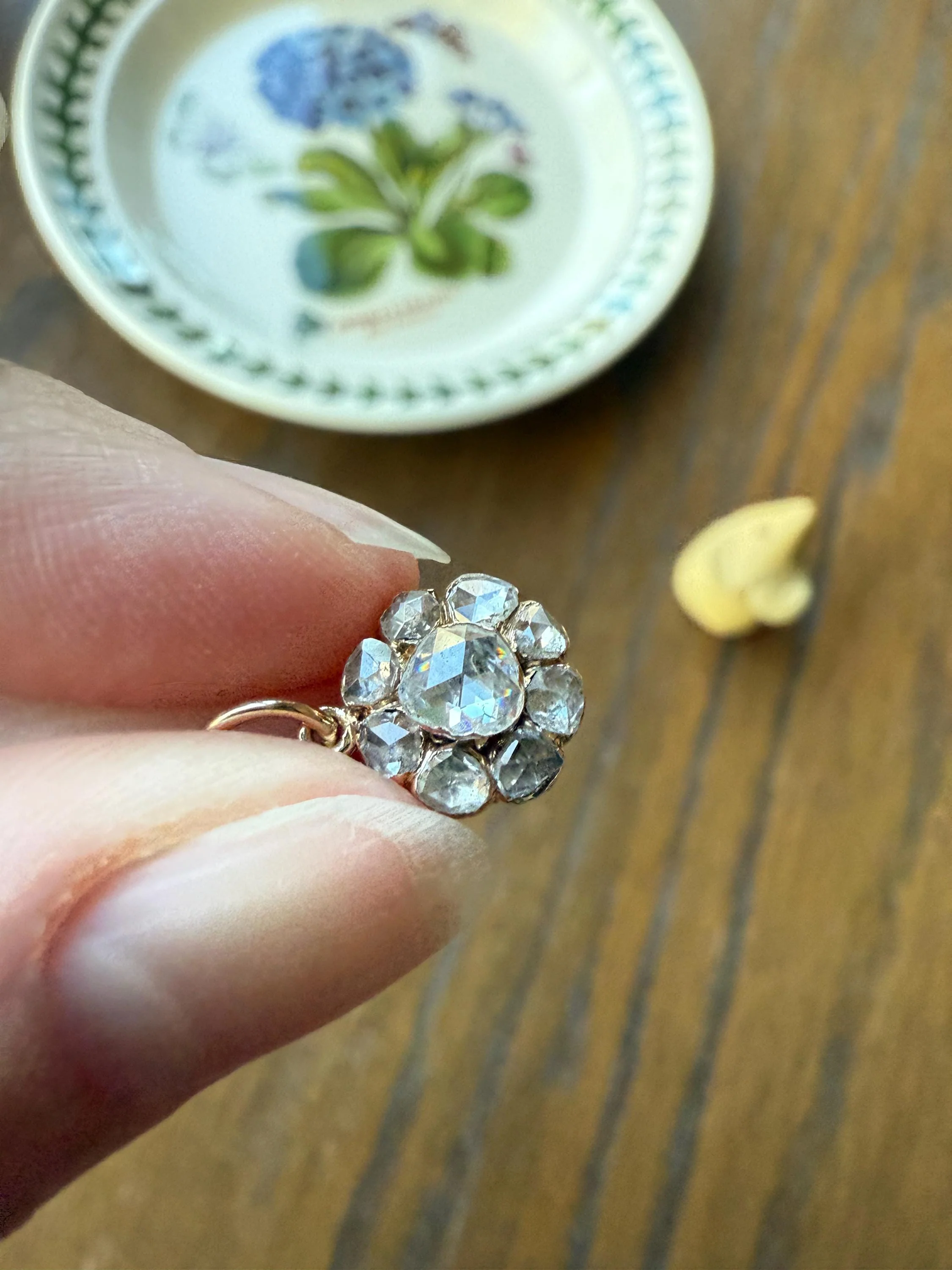 Daisy Cluster Pendant Rose Cut DIAMOND Antique Victorian 18k Gold Pendant Faces Up 1.15 Carat Necklace Bracelet Charm Floral Drop Dangle - Image 7