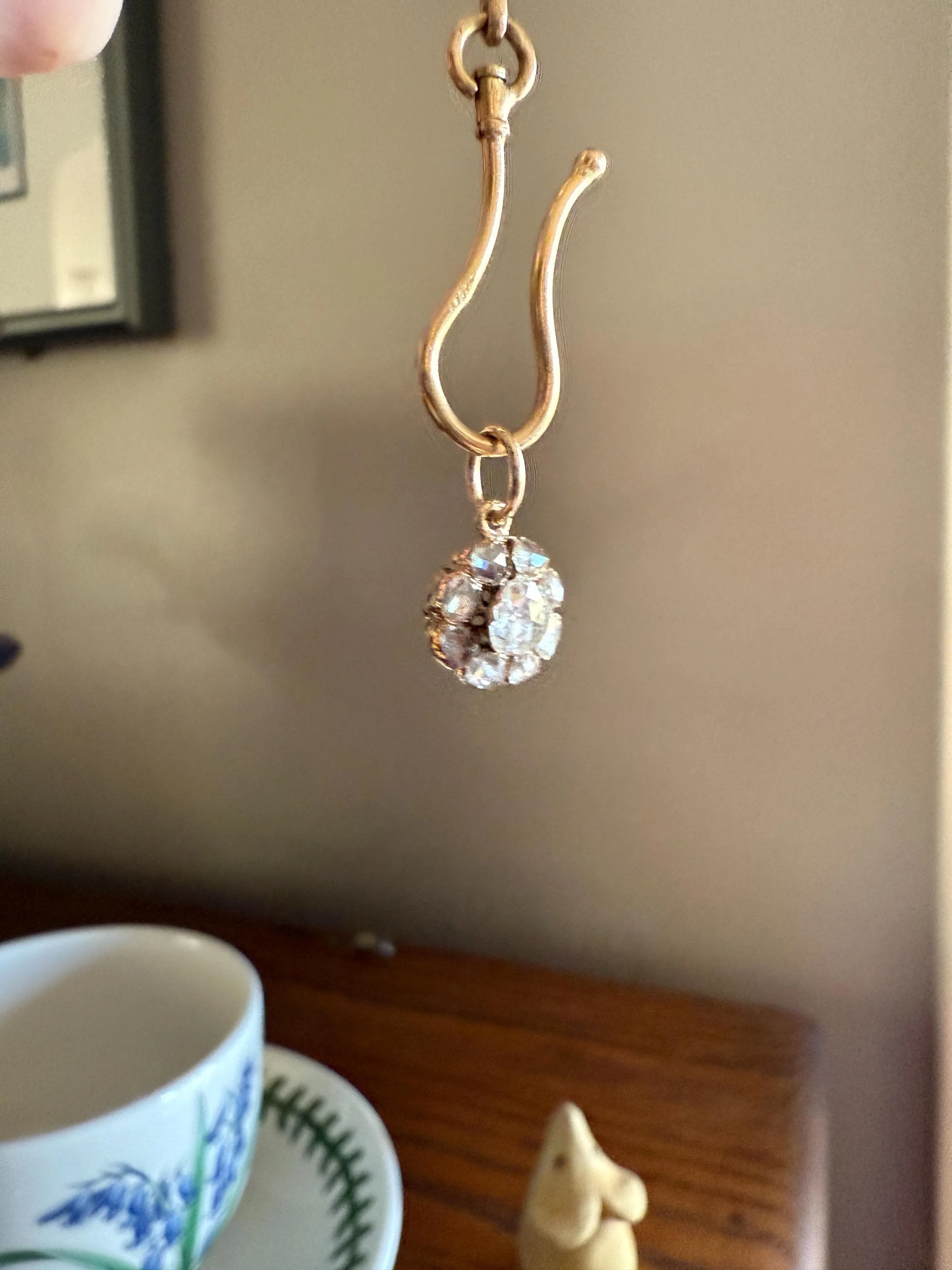 Daisy Cluster Pendant Rose Cut DIAMOND Antique Victorian 18k Gold Pendant Faces Up 1.15 Carat Necklace Bracelet Charm Floral Drop Dangle - Image 8