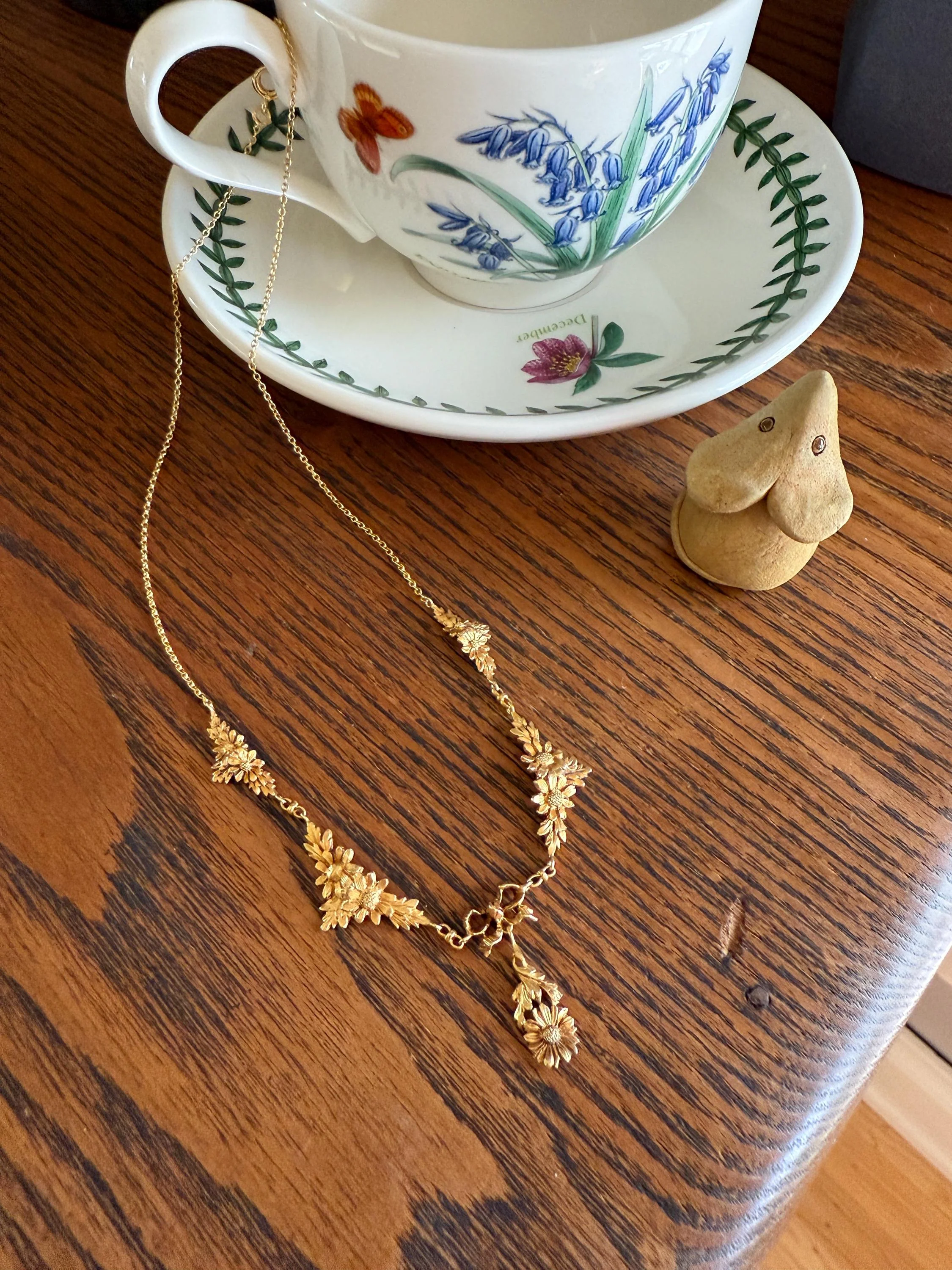 DAISY Garland Figural Chain French Art Nouveau Antique 8g 18k Gold Bow Necklace Drapery Collar Pendants Figural Floral Belle Epoque - Image 13