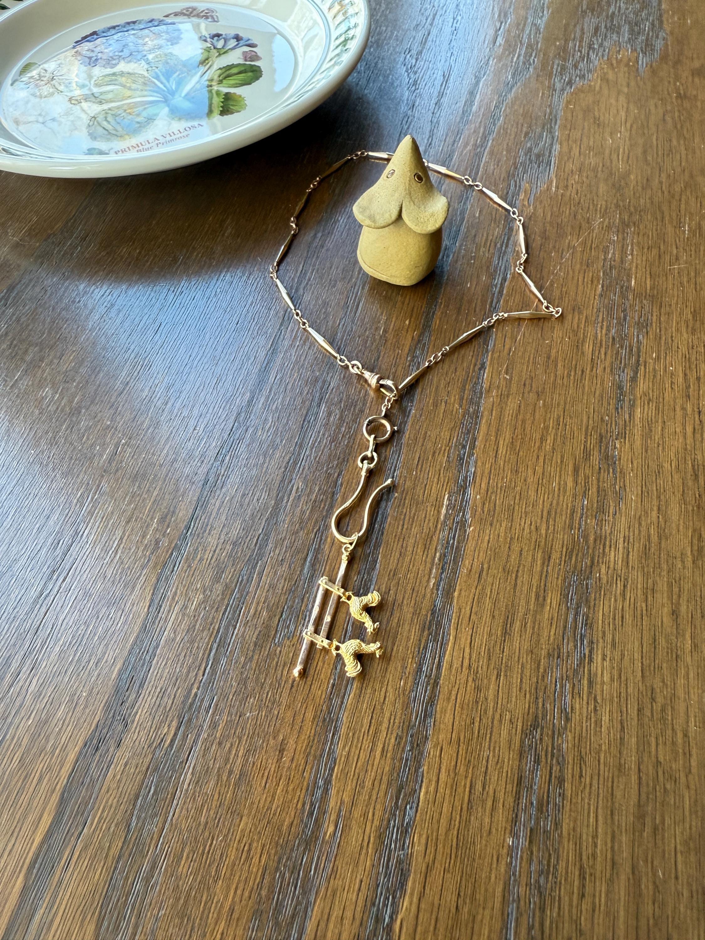 Dancing ROOSTERS On Picket Fence French Antique 18k Gold Solid Moveable Reversible Charm Pendant Victorian Belle Epoque Art Nouveau Country - Image 9
