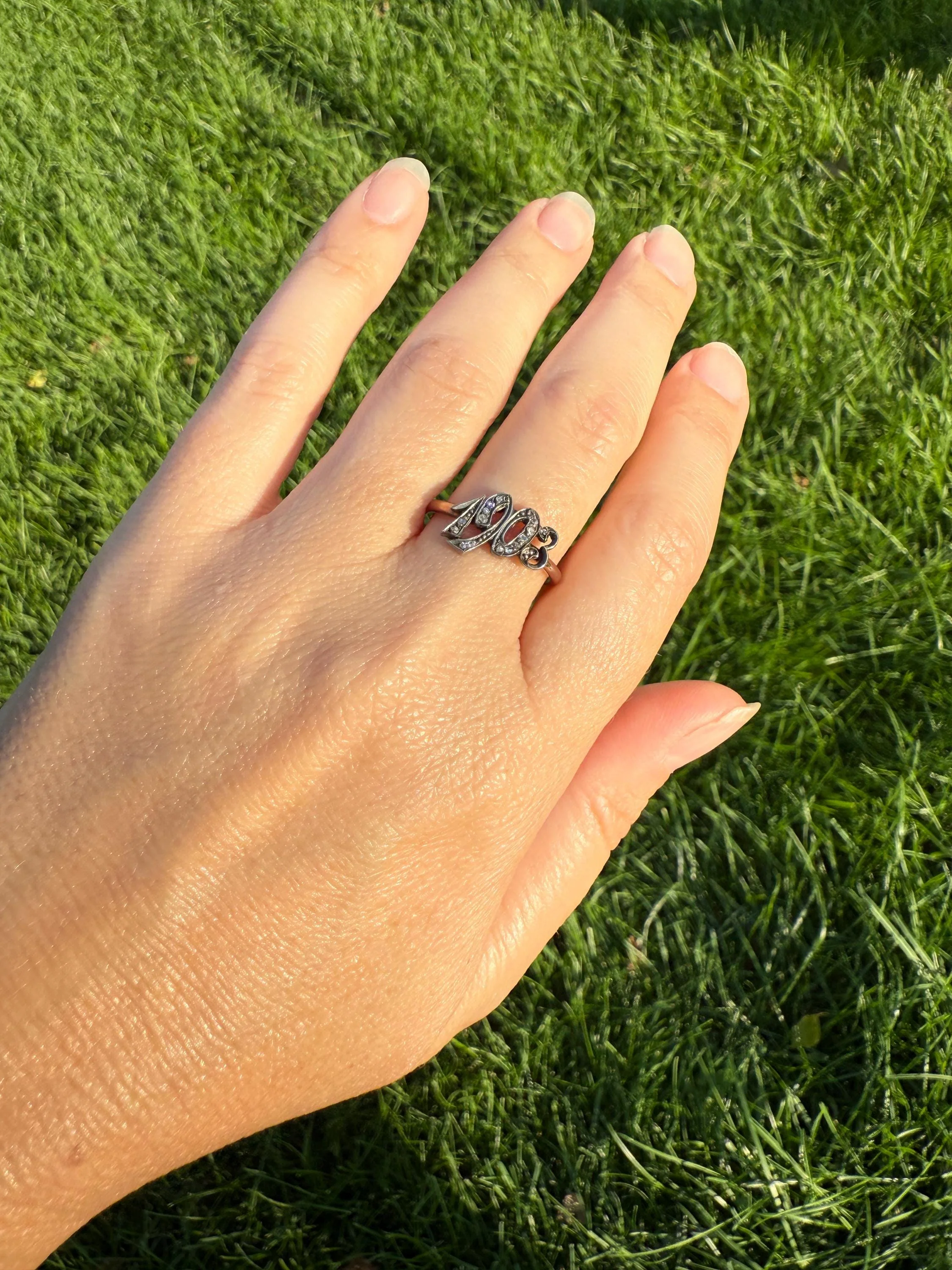Date Ring 1903 Rose Cut Diamond Gold Figural Ring 10k & Silver Gold Stacker Donut Band Dated Year Provenance Edwardian Period - Image 7