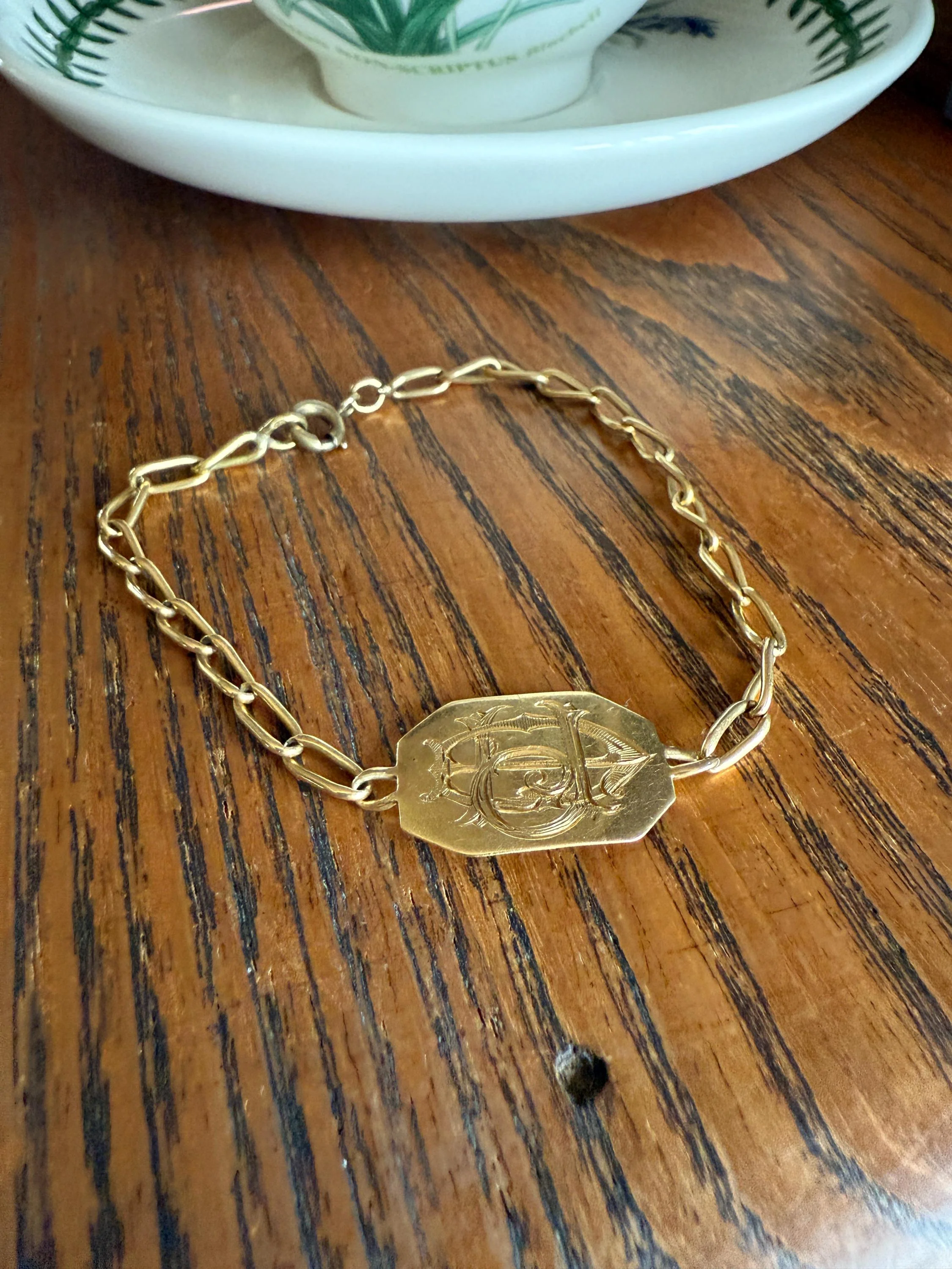 DATED 1902 December 21 Octagon Panel Engraved Initial Curb Chain Bracelet French Antique 18k Gold Solid Monogram E J D H P Letters - Image 10
