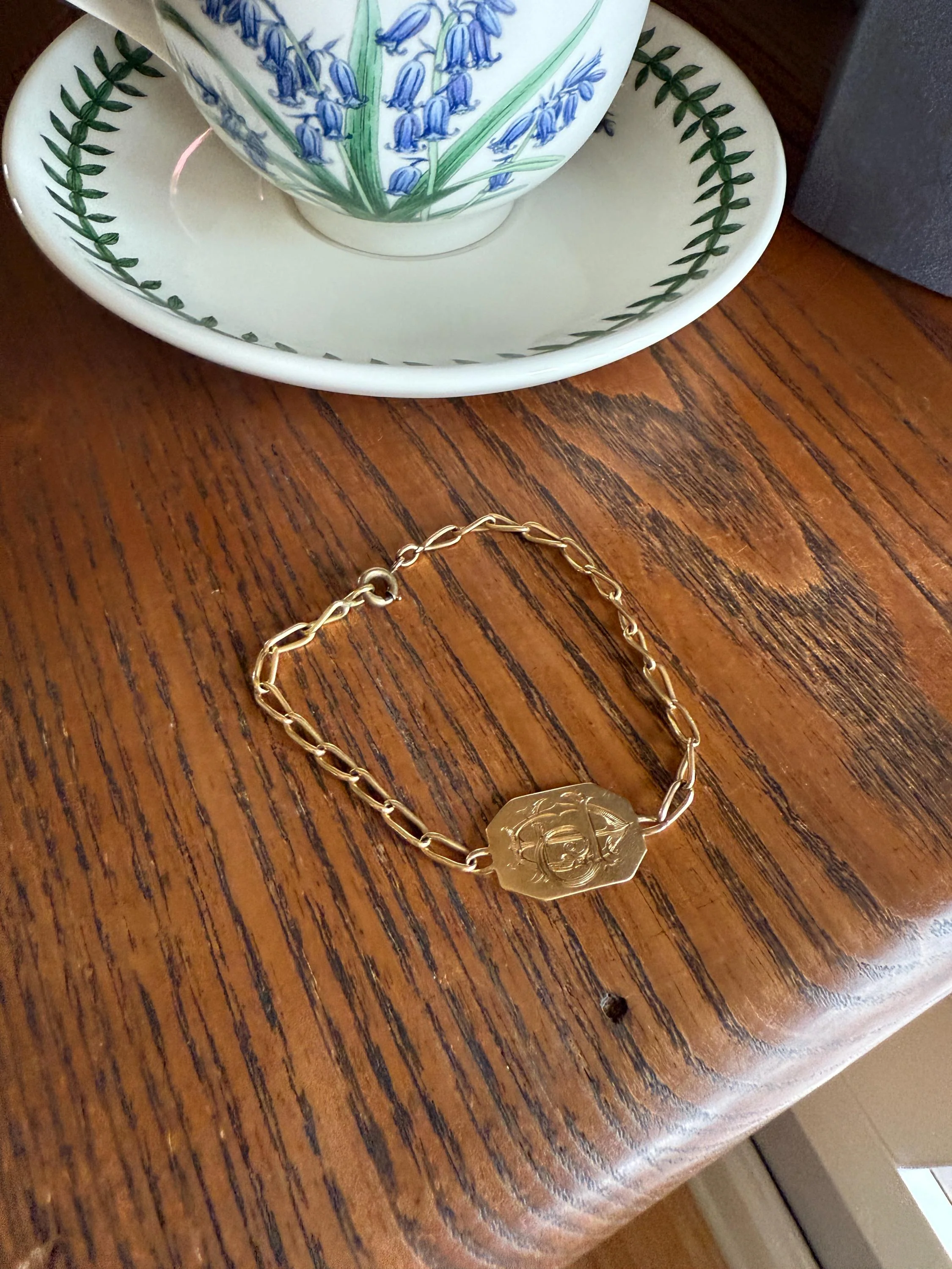 DATED 1902 December 21 Octagon Panel Engraved Initial Curb Chain Bracelet French Antique 18k Gold Solid Monogram E J D H P Letters - Image 16