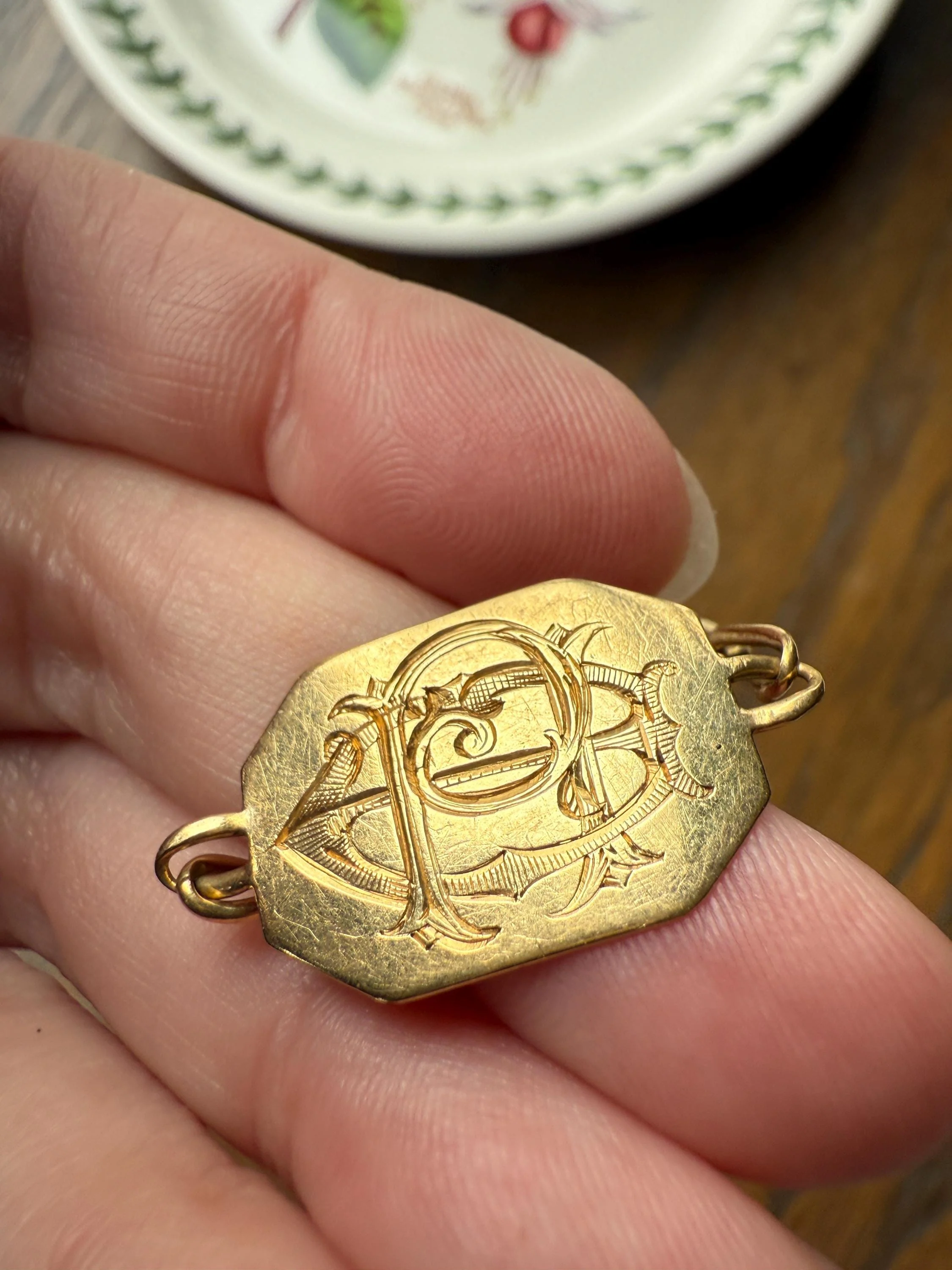 DATED 1902 December 21 Octagon Panel Engraved Initial Curb Chain Bracelet French Antique 18k Gold Solid Monogram E J D H P Letters - Image 3