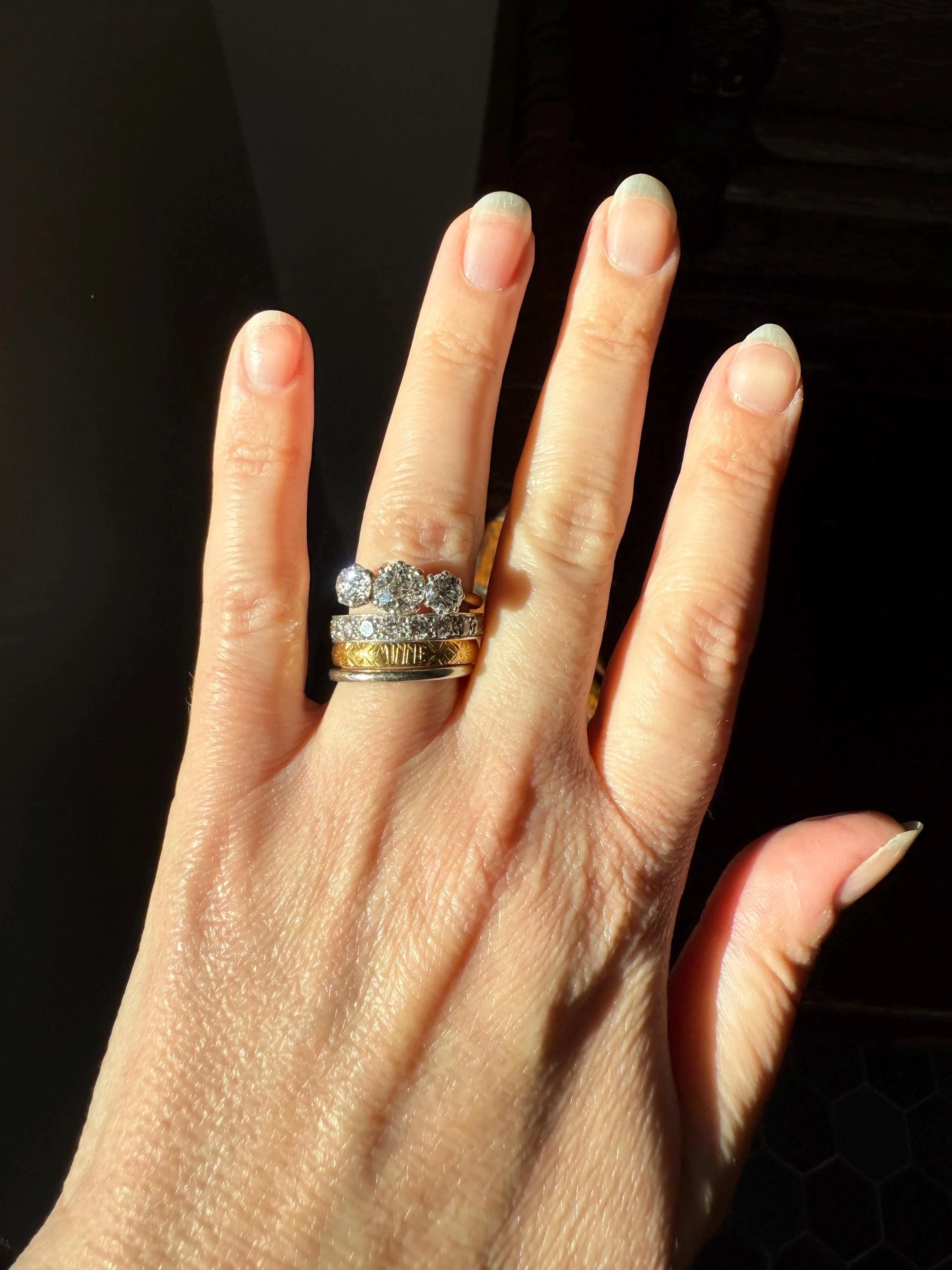 DATED "Sweetheart to Wife" Vintage Wedding Band 18k White Gold January 10, 1951 Skinny Stacker Ring Romantic Posey Poesy Shreve Crump Low - Image 7