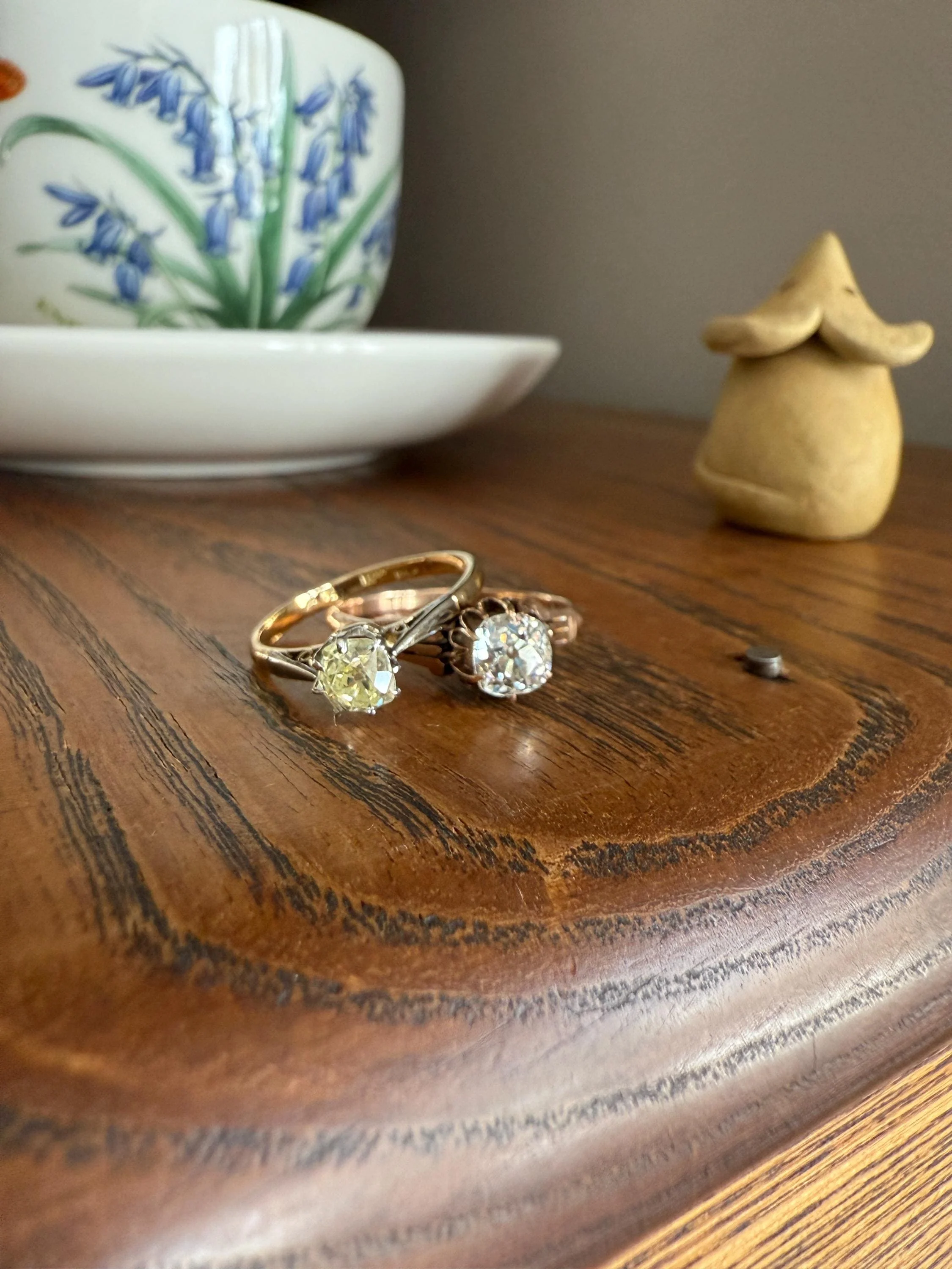 Delicious Eye Clean Fancy Light Greenish Yellow Antique Chunky .67 Carat Old Mine Cut Diamond Solitaire Engagement Ring 18k Gold Platinum Edwardian - Image 13