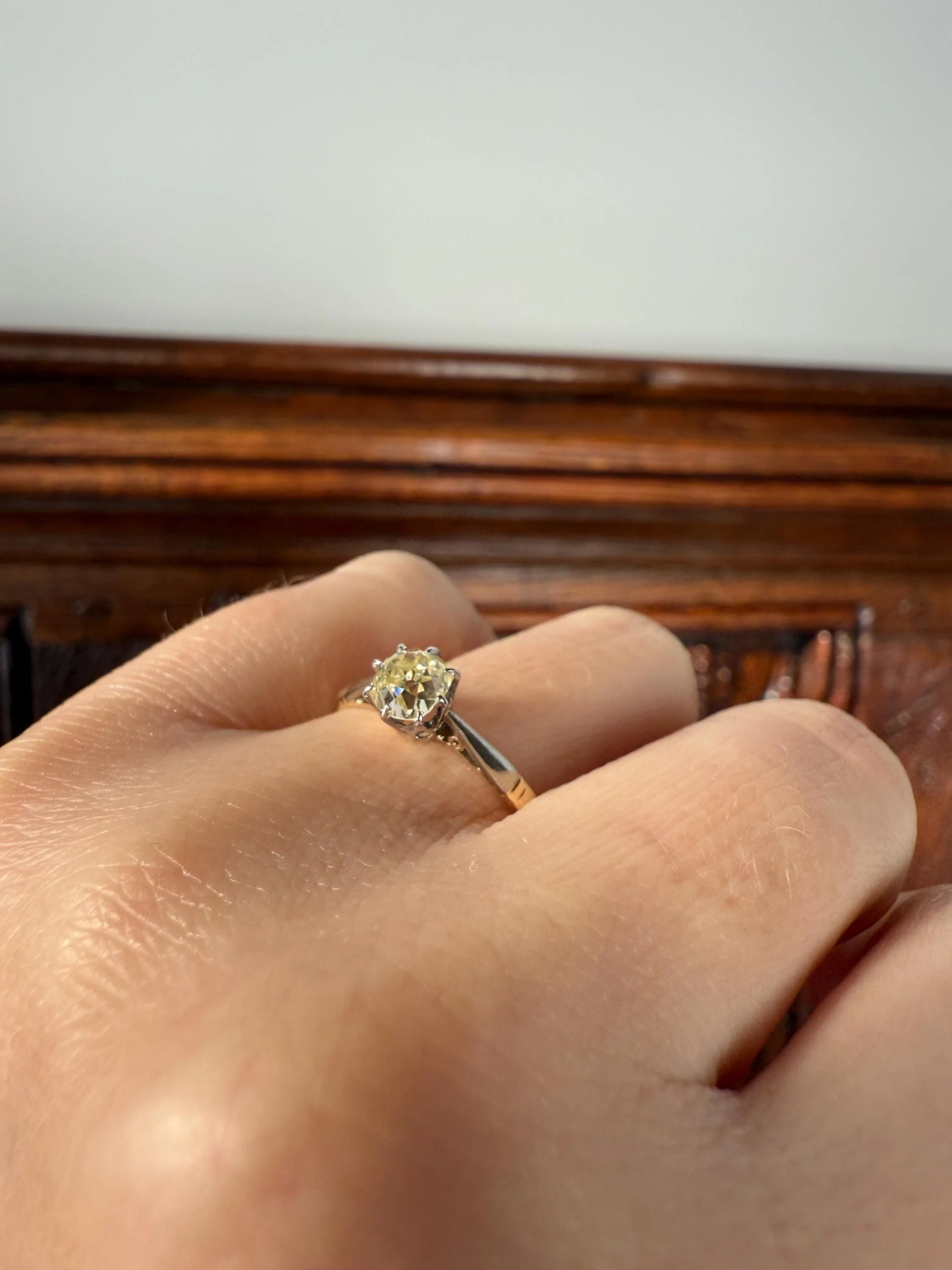 Delicious Eye Clean Fancy Light Greenish Yellow Antique Chunky .67 Carat Old Mine Cut Diamond Solitaire Engagement Ring 18k Gold Platinum Edwardian - Image 14