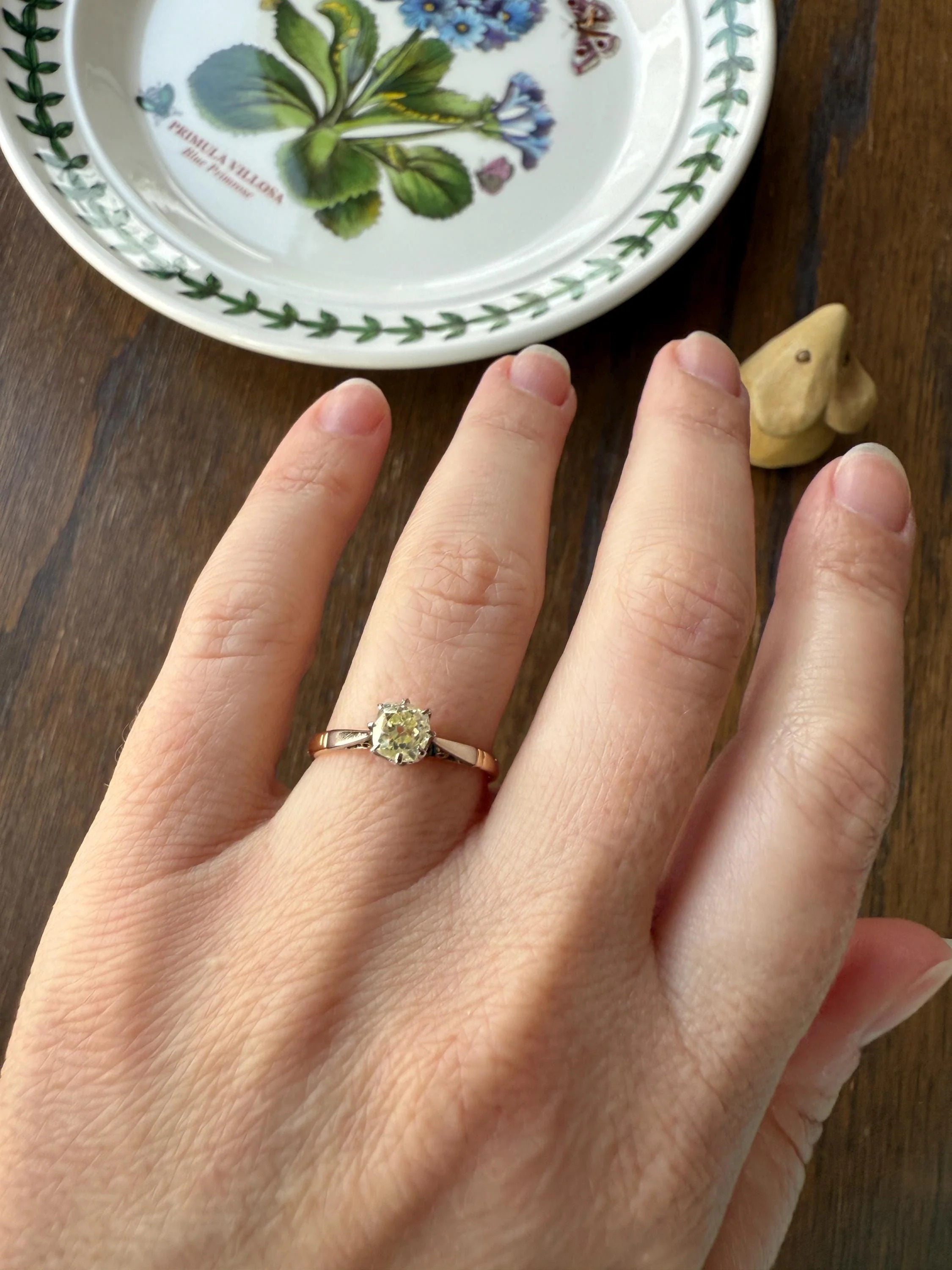Delicious Eye Clean Fancy Light Greenish Yellow Antique Chunky .67 Carat Old Mine Cut Diamond Solitaire Engagement Ring 18k Gold Platinum Edwardian - Image 15