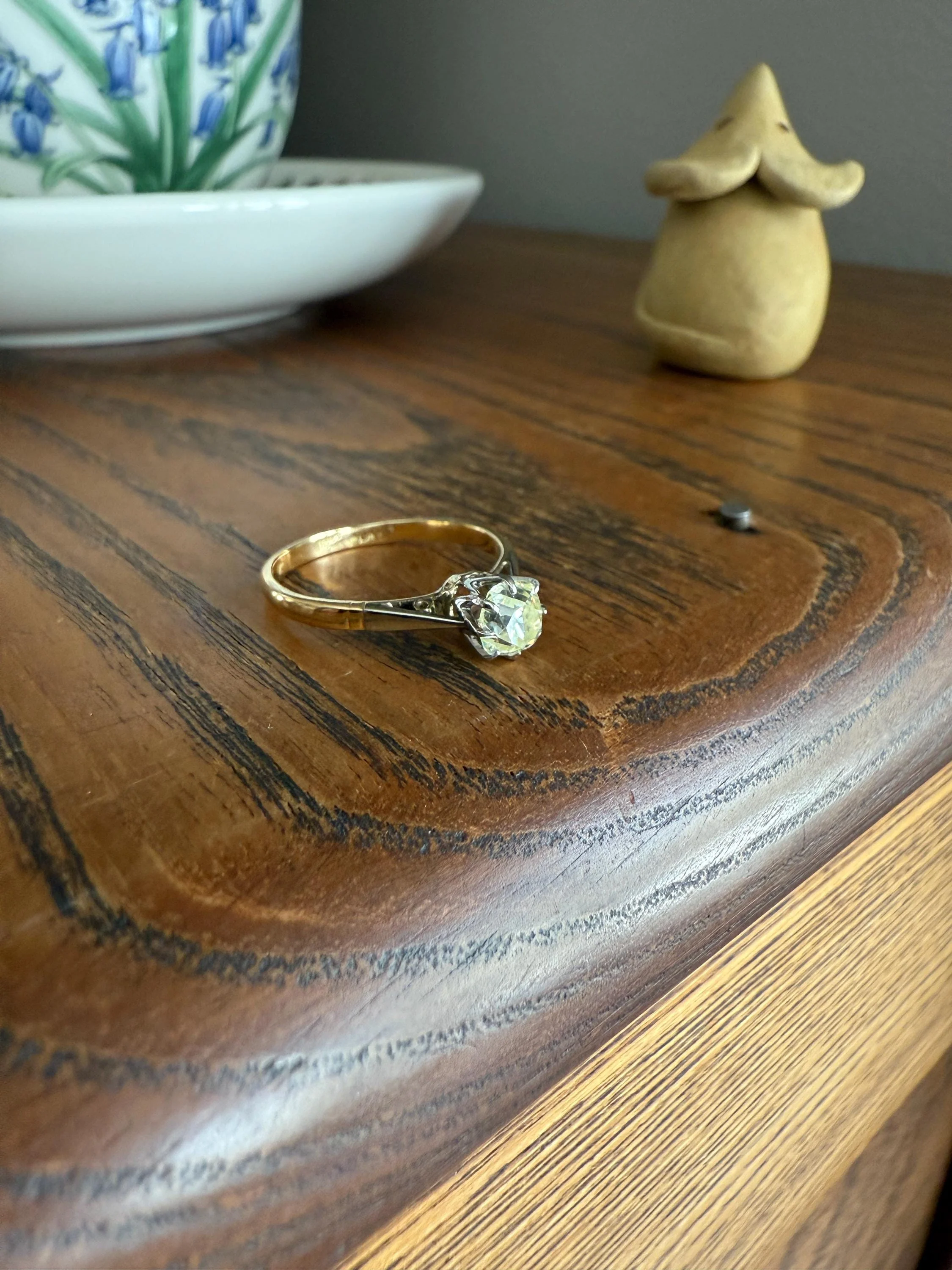 Delicious Eye Clean Fancy Light Greenish Yellow Antique Chunky .67 Carat Old Mine Cut Diamond Solitaire Engagement Ring 18k Gold Platinum Edwardian - Image 16