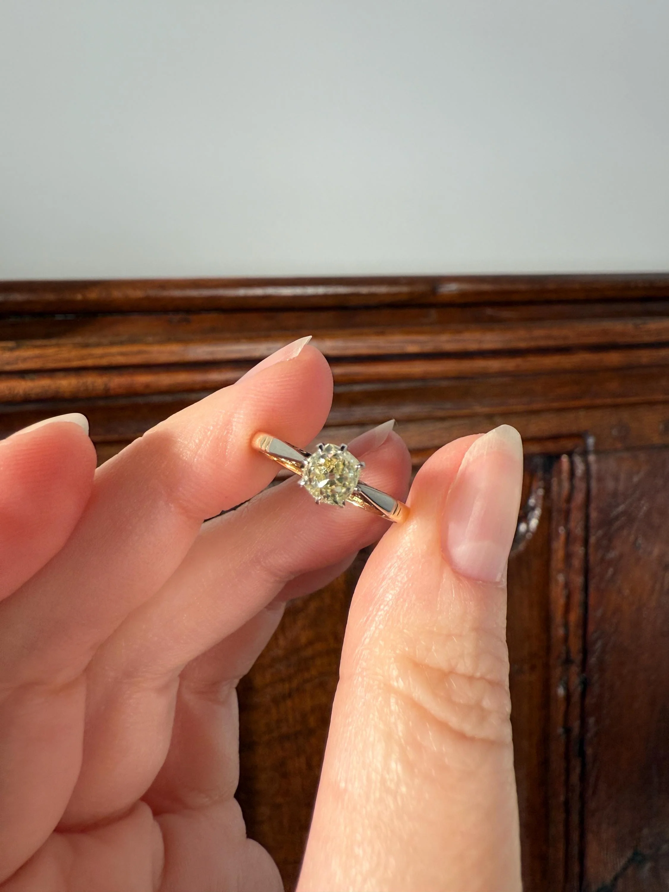 Delicious Eye Clean Fancy Light Greenish Yellow Antique Chunky .67 Carat Old Mine Cut Diamond Solitaire Engagement Ring 18k Gold Platinum Edwardian - Image 17