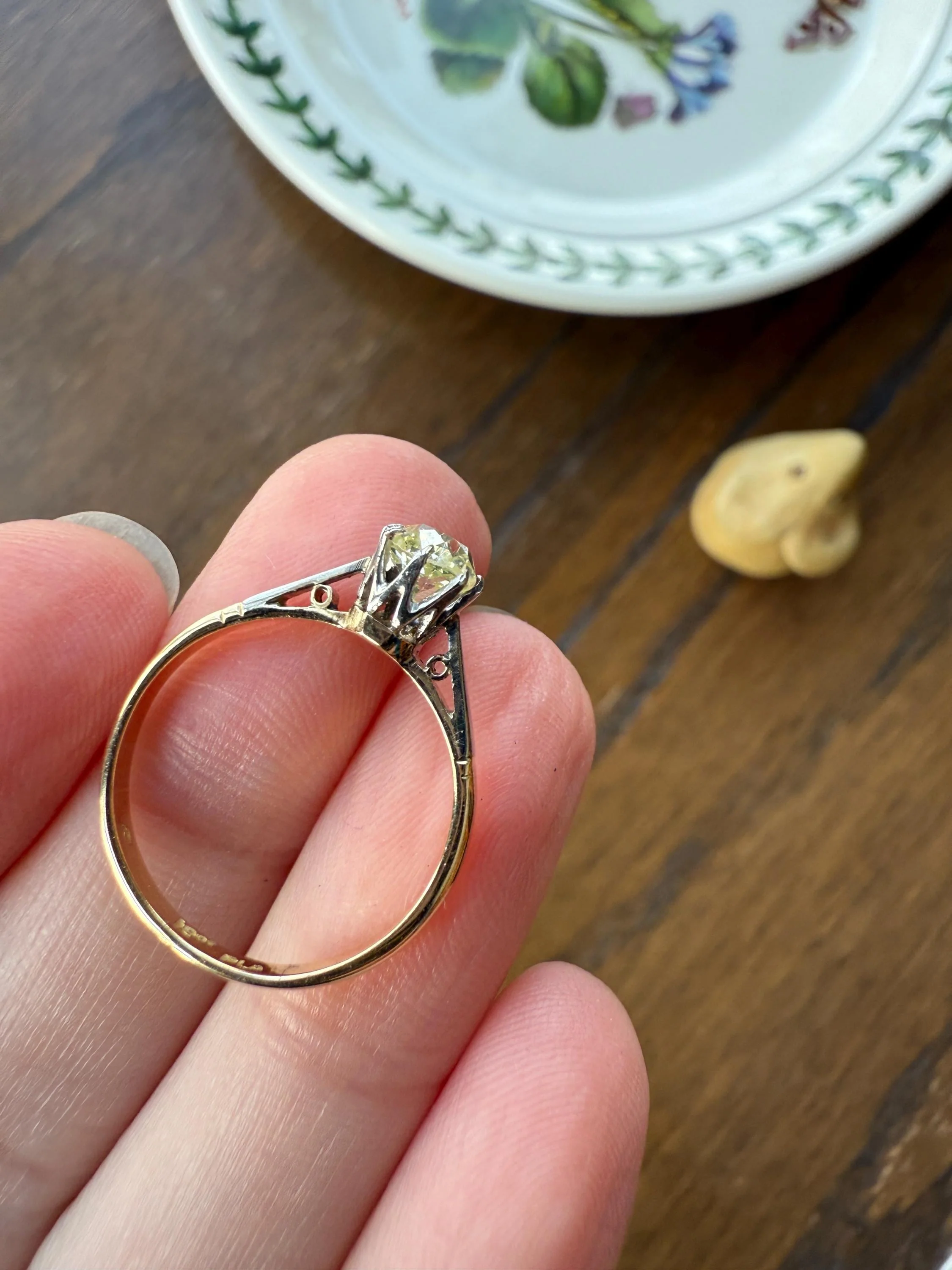 Delicious Eye Clean Fancy Light Greenish Yellow Antique Chunky .67 Carat Old Mine Cut Diamond Solitaire Engagement Ring 18k Gold Platinum Edwardian - Image 20
