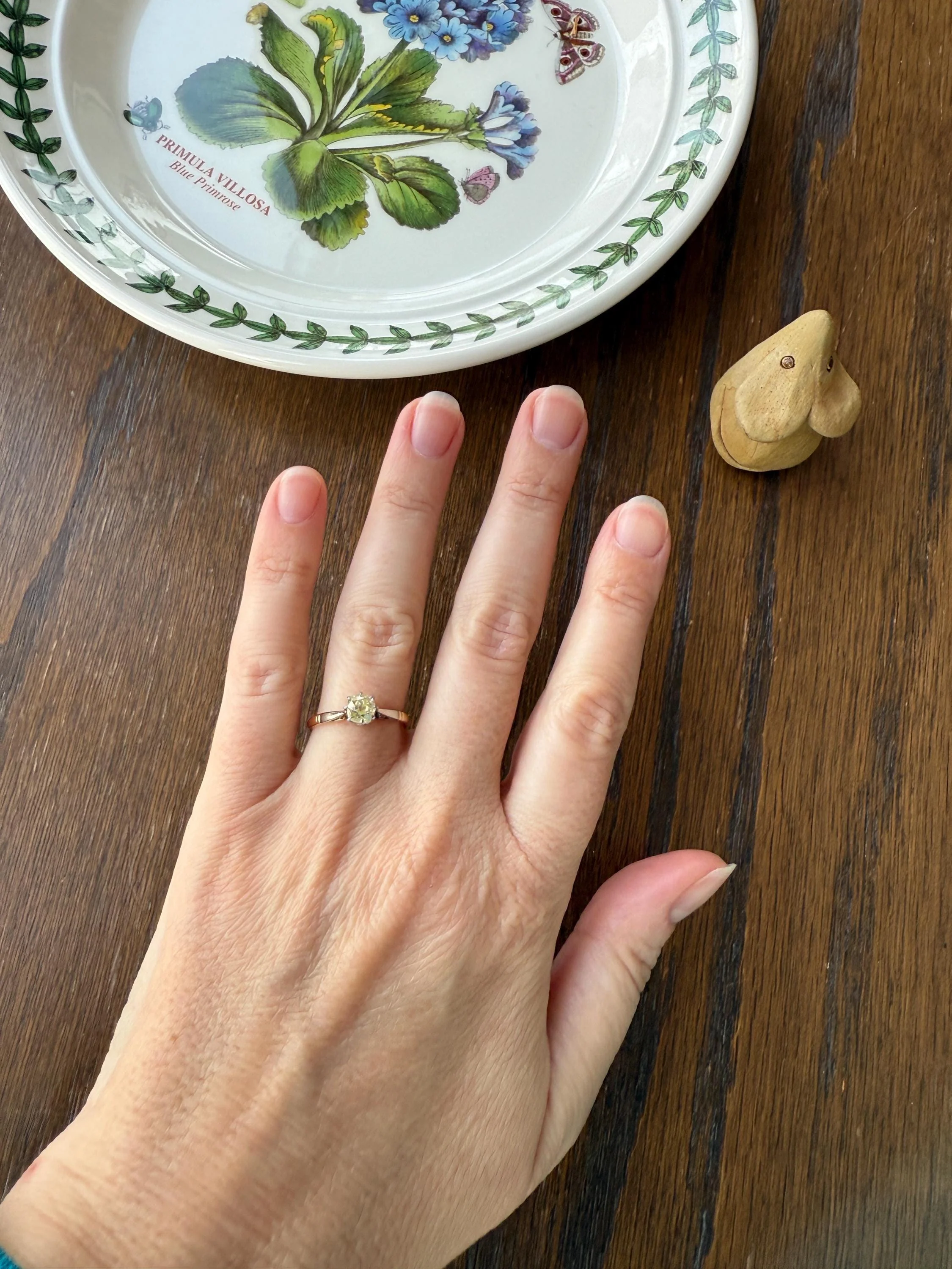 Delicious Eye Clean Fancy Light Greenish Yellow Antique Chunky .67 Carat Old Mine Cut Diamond Solitaire Engagement Ring 18k Gold Platinum Edwardian - Image 5