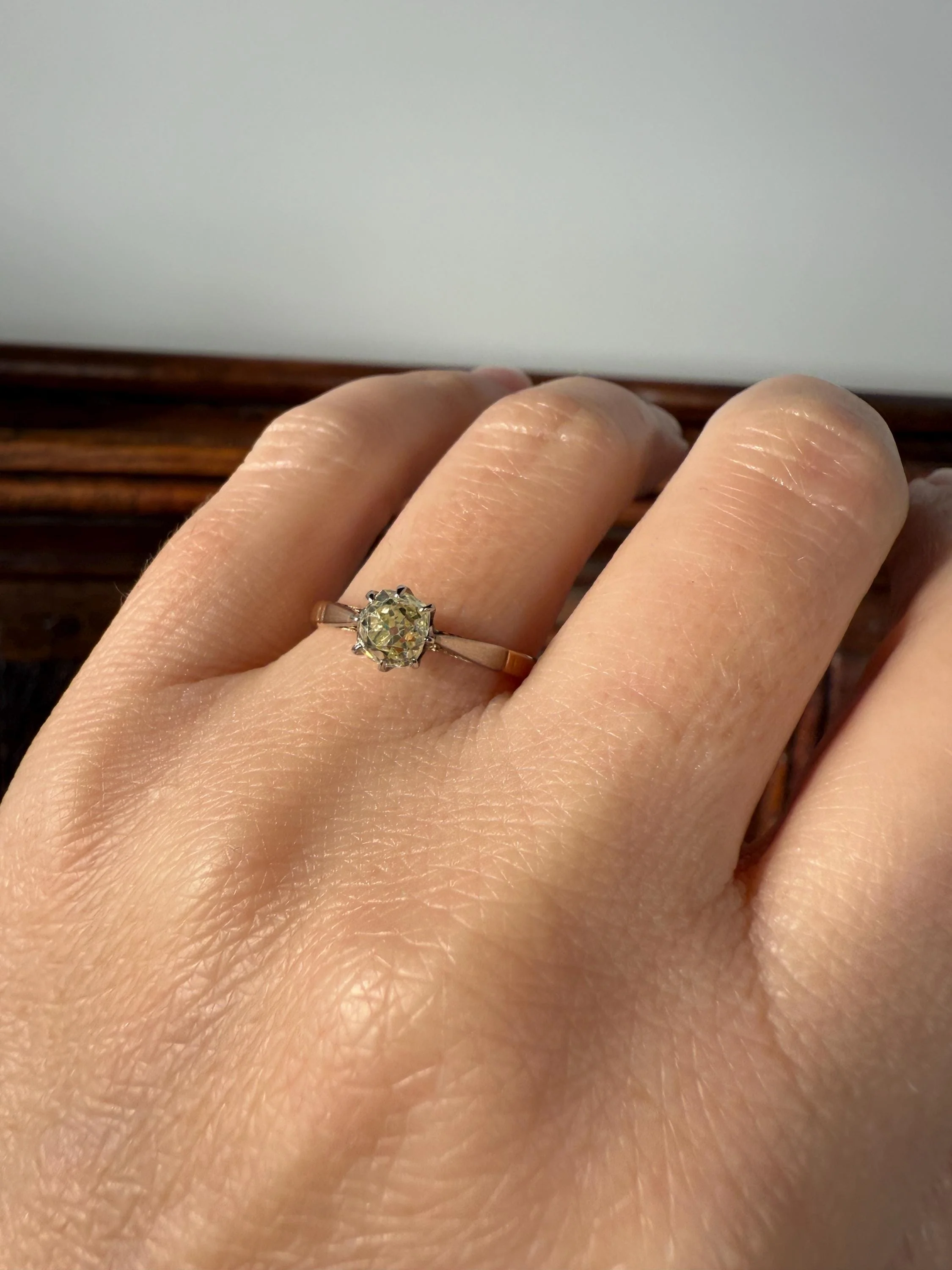 Delicious Eye Clean Fancy Light Greenish Yellow Antique Chunky .67 Carat Old Mine Cut Diamond Solitaire Engagement Ring 18k Gold Platinum Edwardian - Image 7