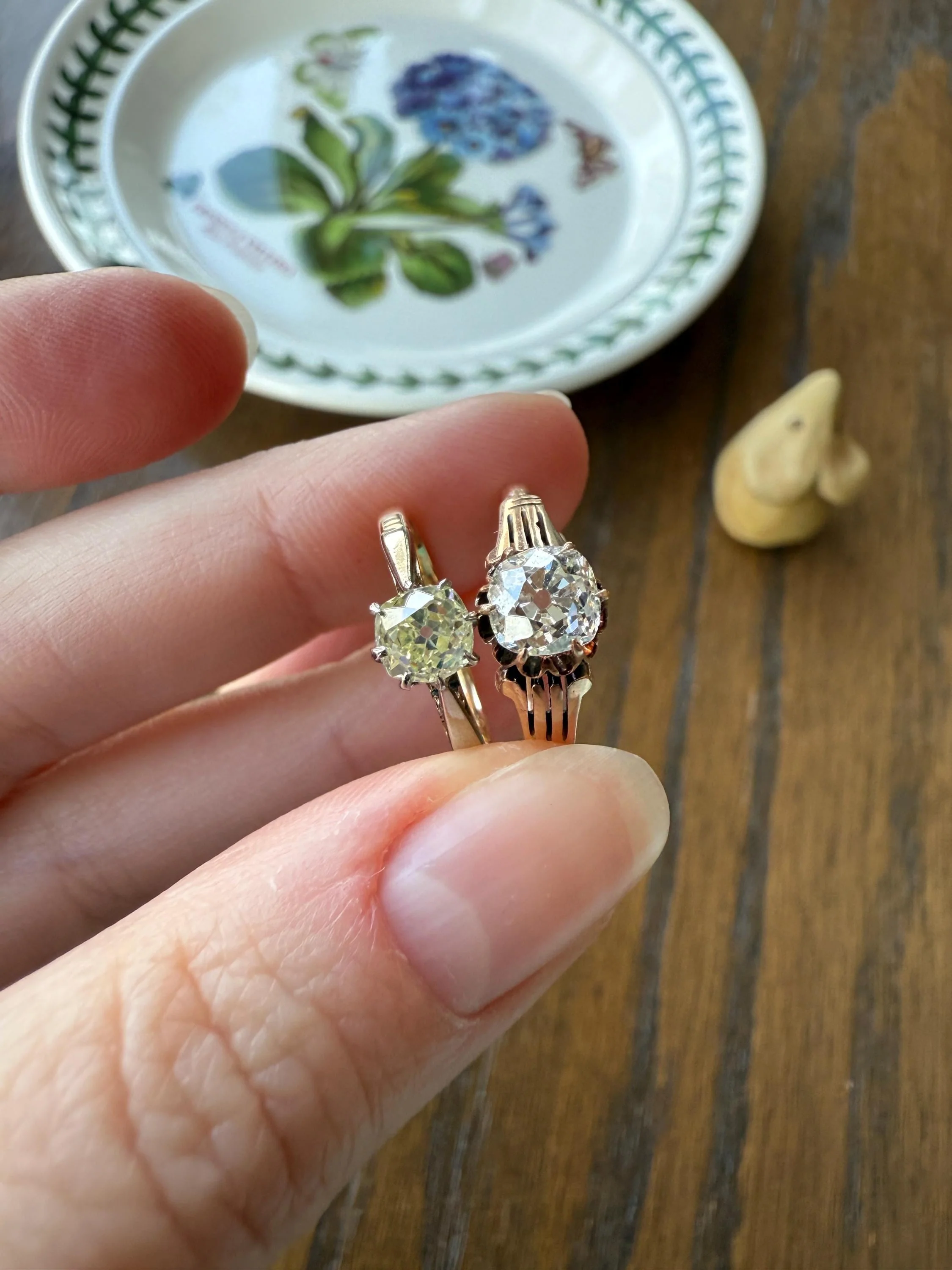 Delicious Eye Clean Fancy Light Greenish Yellow Antique Chunky .67 Carat Old Mine Cut Diamond Solitaire Engagement Ring 18k Gold Platinum Edwardian - Image 8