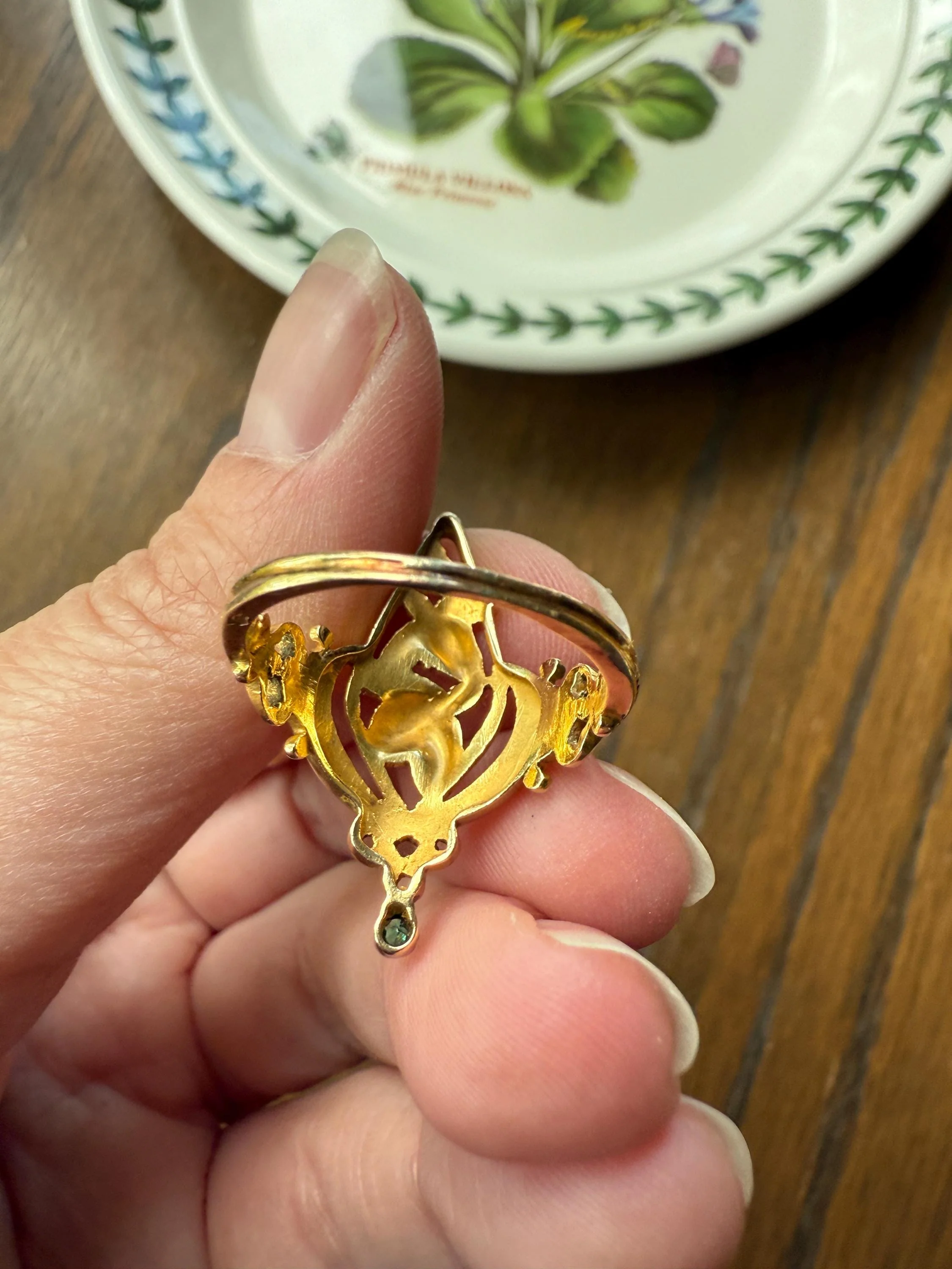 Delicious Floral French Art NOUVEAU Antique Belle Epoque Rose SWIRL Whiplash 18k Gold Ring Large 1.1" - Image 10