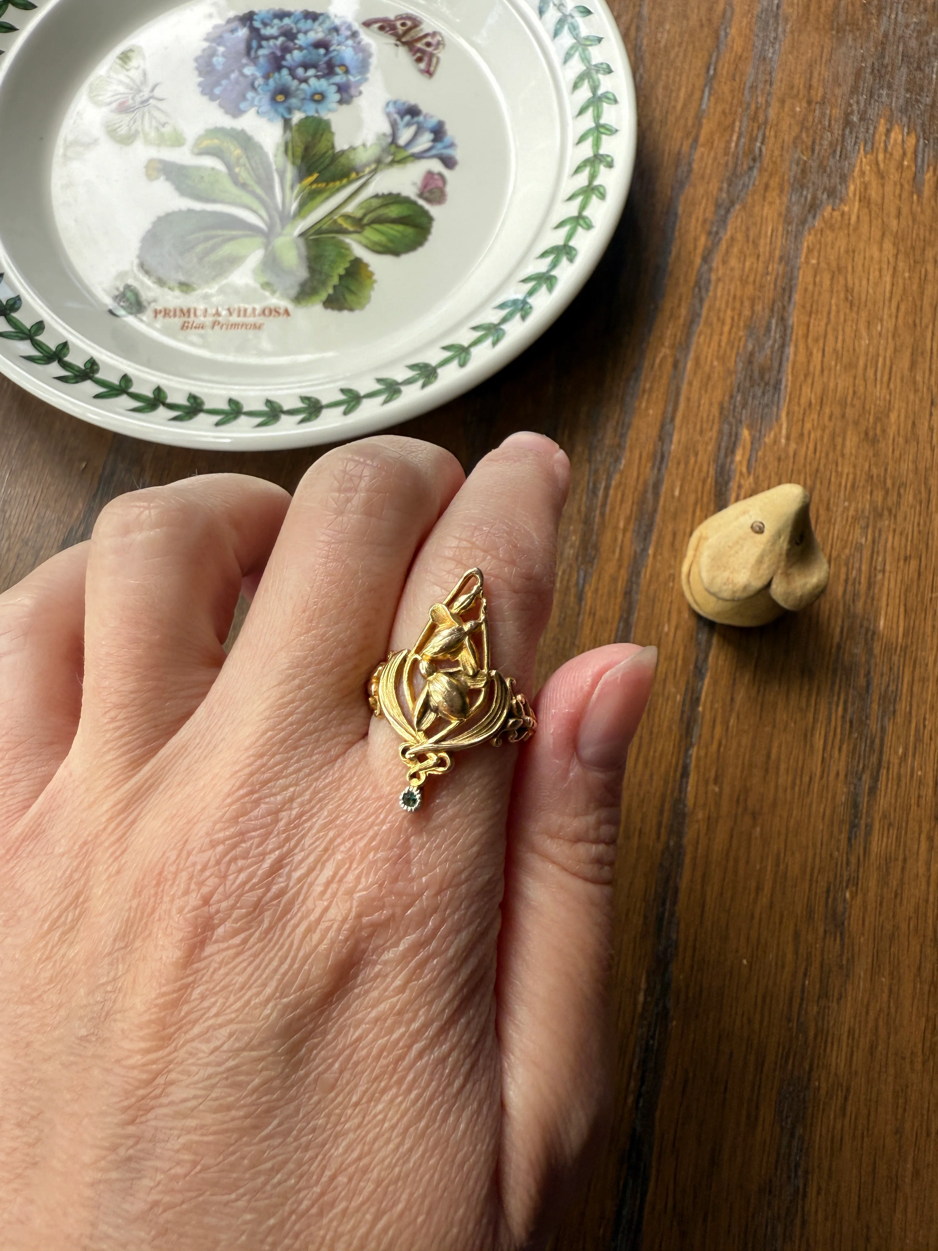 Delicious Floral French Art NOUVEAU Antique Belle Epoque Rose SWIRL Whiplash 18k Gold Ring Large 1.1" - Image 18