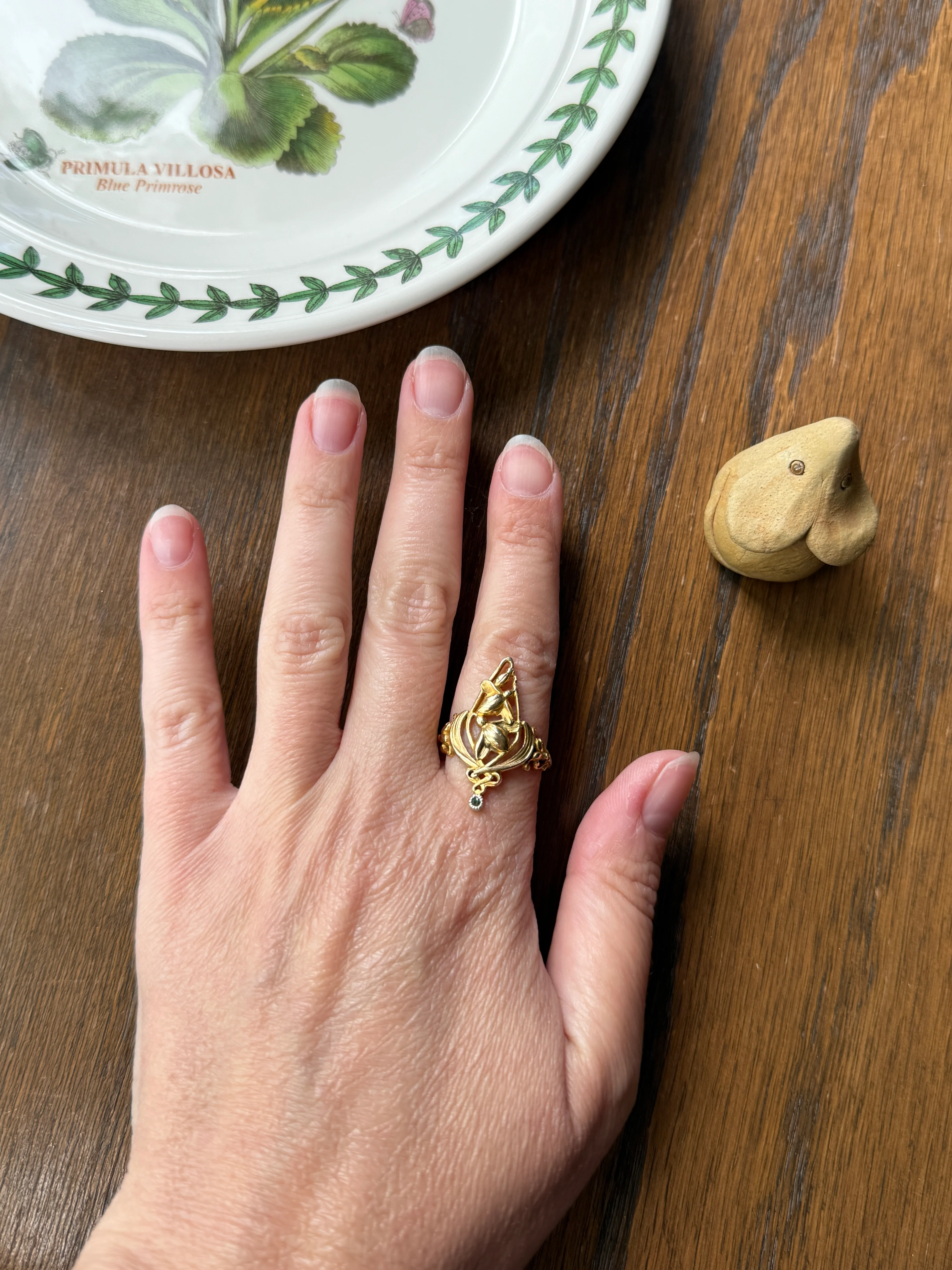 Delicious Floral French Art NOUVEAU Antique Belle Epoque Rose SWIRL Whiplash 18k Gold Ring Large 1.1" - Image 19