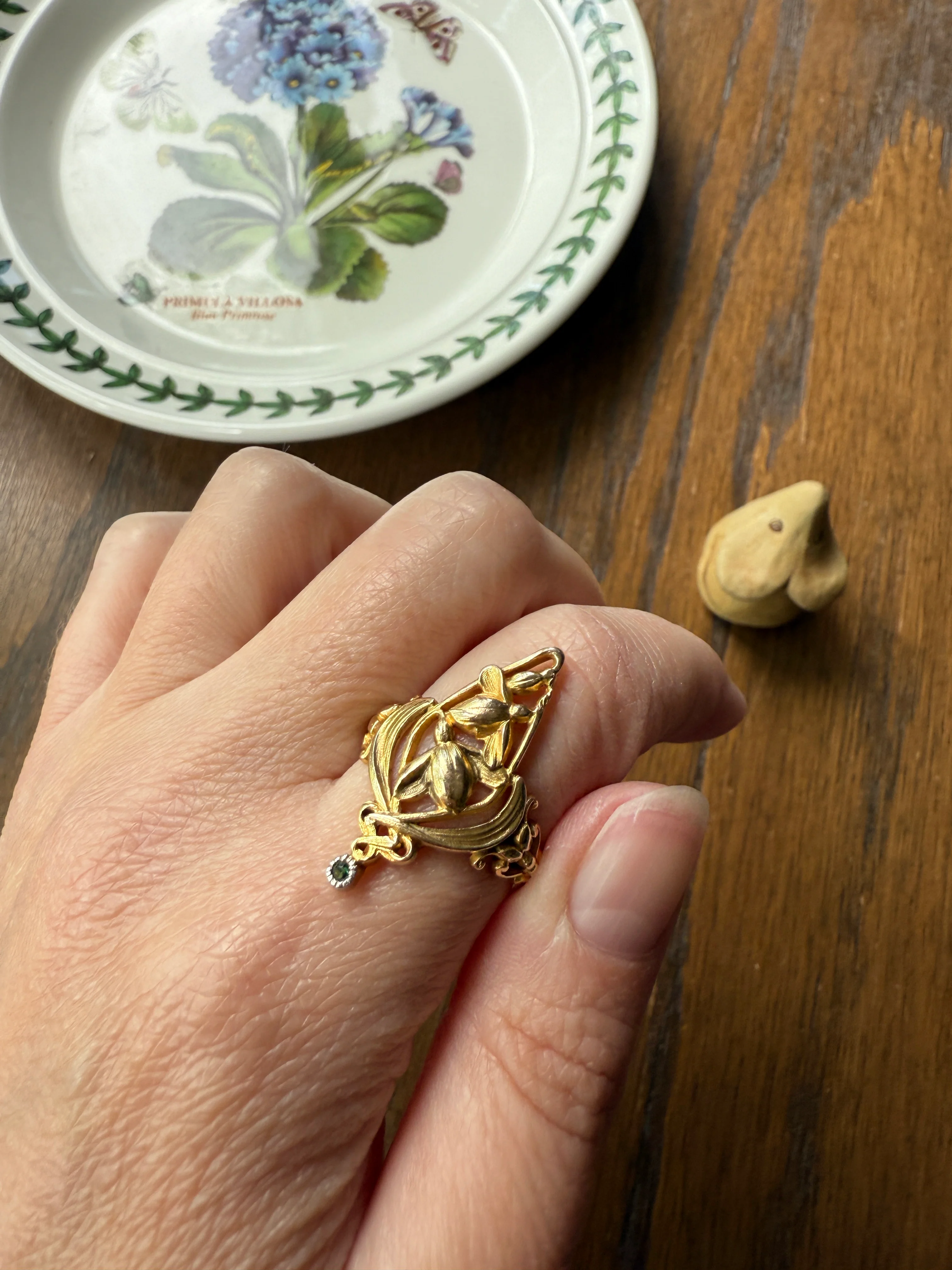 Delicious Floral French Art NOUVEAU Antique Belle Epoque Rose SWIRL Whiplash 18k Gold Ring Large 1.1" - Image 20