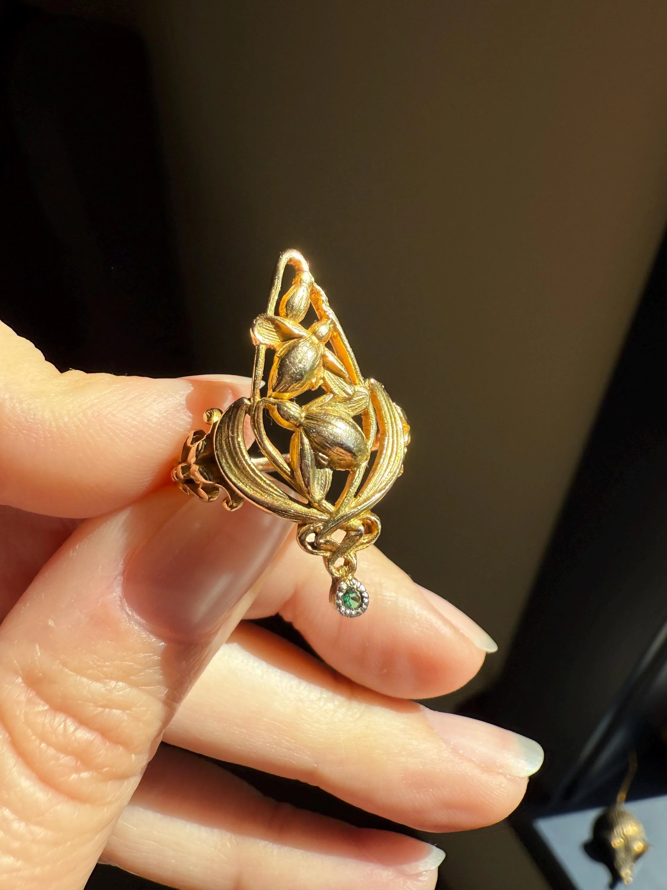 Delicious Floral French Art NOUVEAU Antique Belle Epoque Rose SWIRL Whiplash 18k Gold Ring Large 1.1" - Image 5