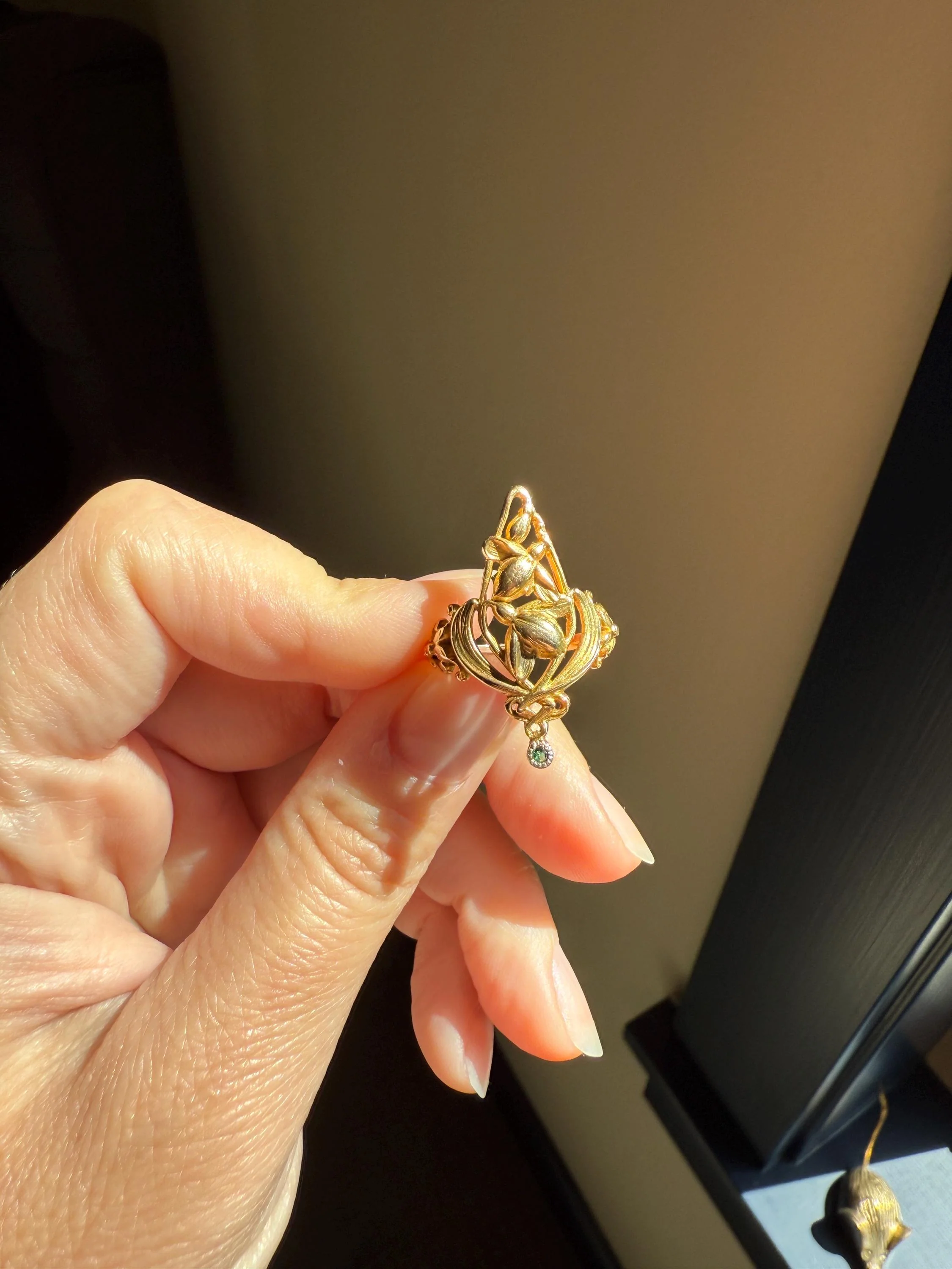 Delicious Floral French Art NOUVEAU Antique Belle Epoque Rose SWIRL Whiplash 18k Gold Ring Large 1.1" - Image 6