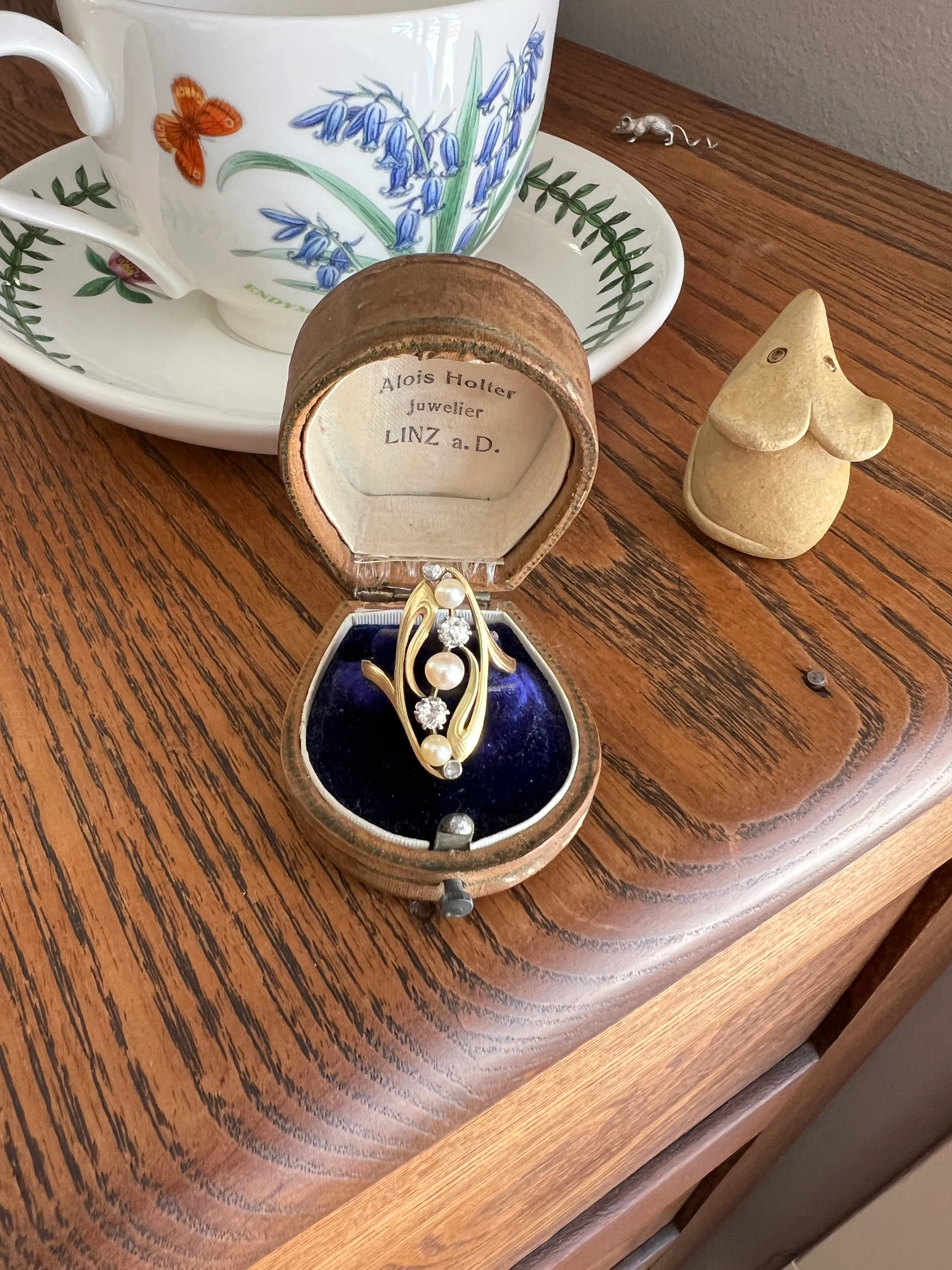 Delicious French Art NOUVEAU Antique Belle Epoque Rose Old Mine Cut DIAMOND Pearl SWIRL Whiplash 18k Gold Ring - Image 12
