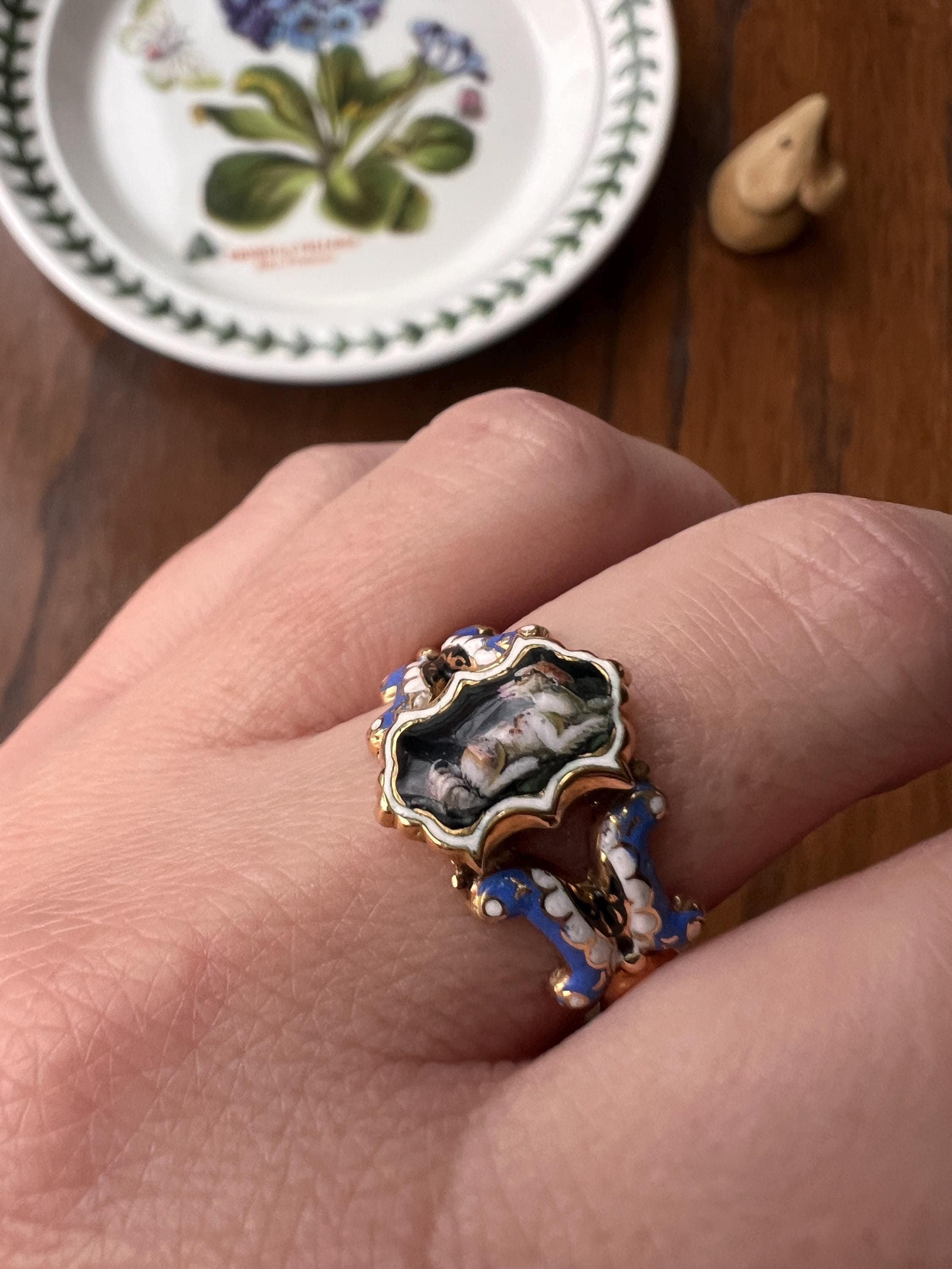DOG Puppy Loyalty GEORGIAN Era LOCKET Poison Ring 18k Gold Enamel Figural Animal Jewelry Secret Compartment - Image 12