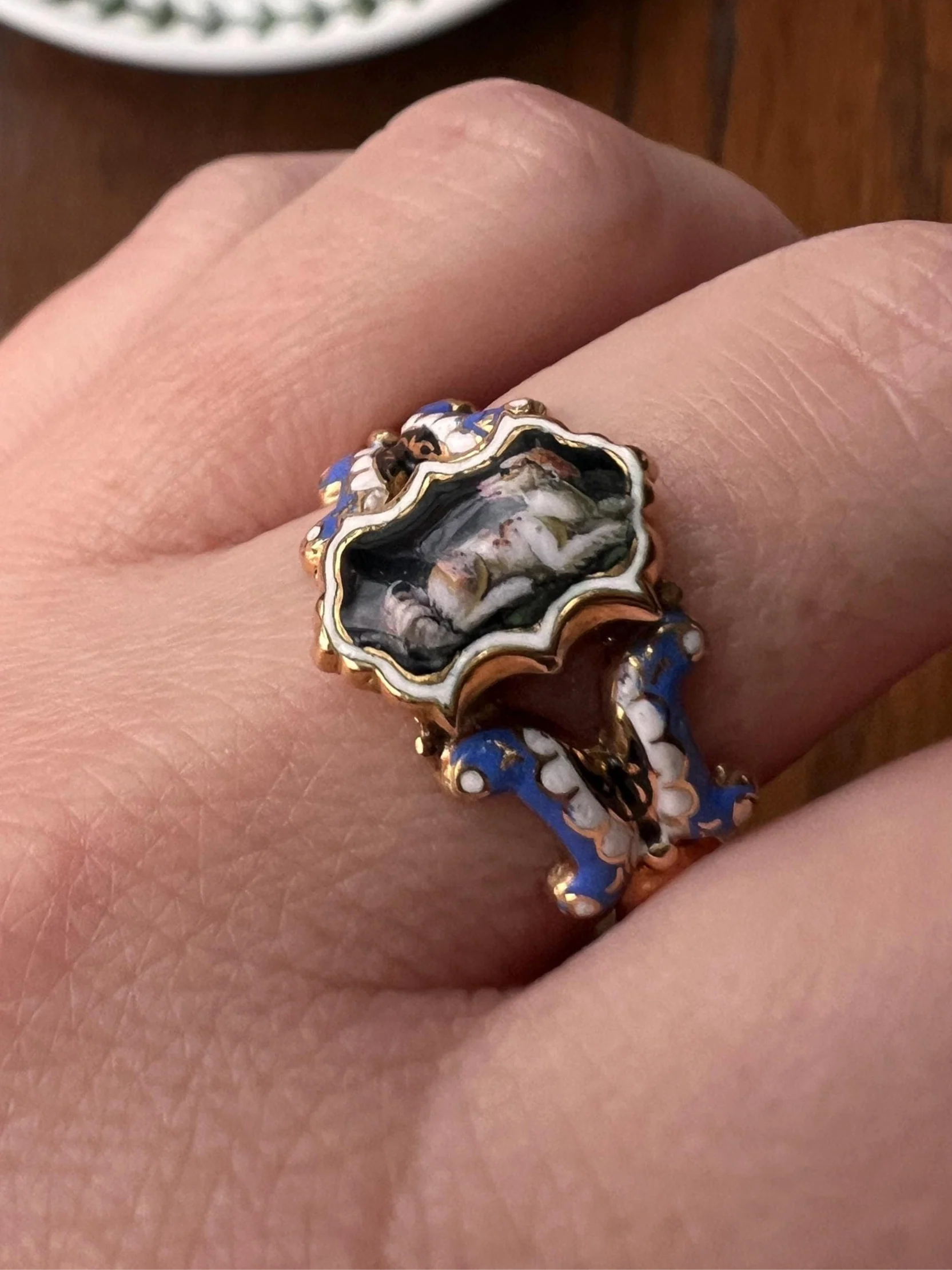 DOG Puppy Loyalty GEORGIAN Era LOCKET Poison Ring 18k Gold Enamel Figural Animal Jewelry Secret Compartment - Image 2