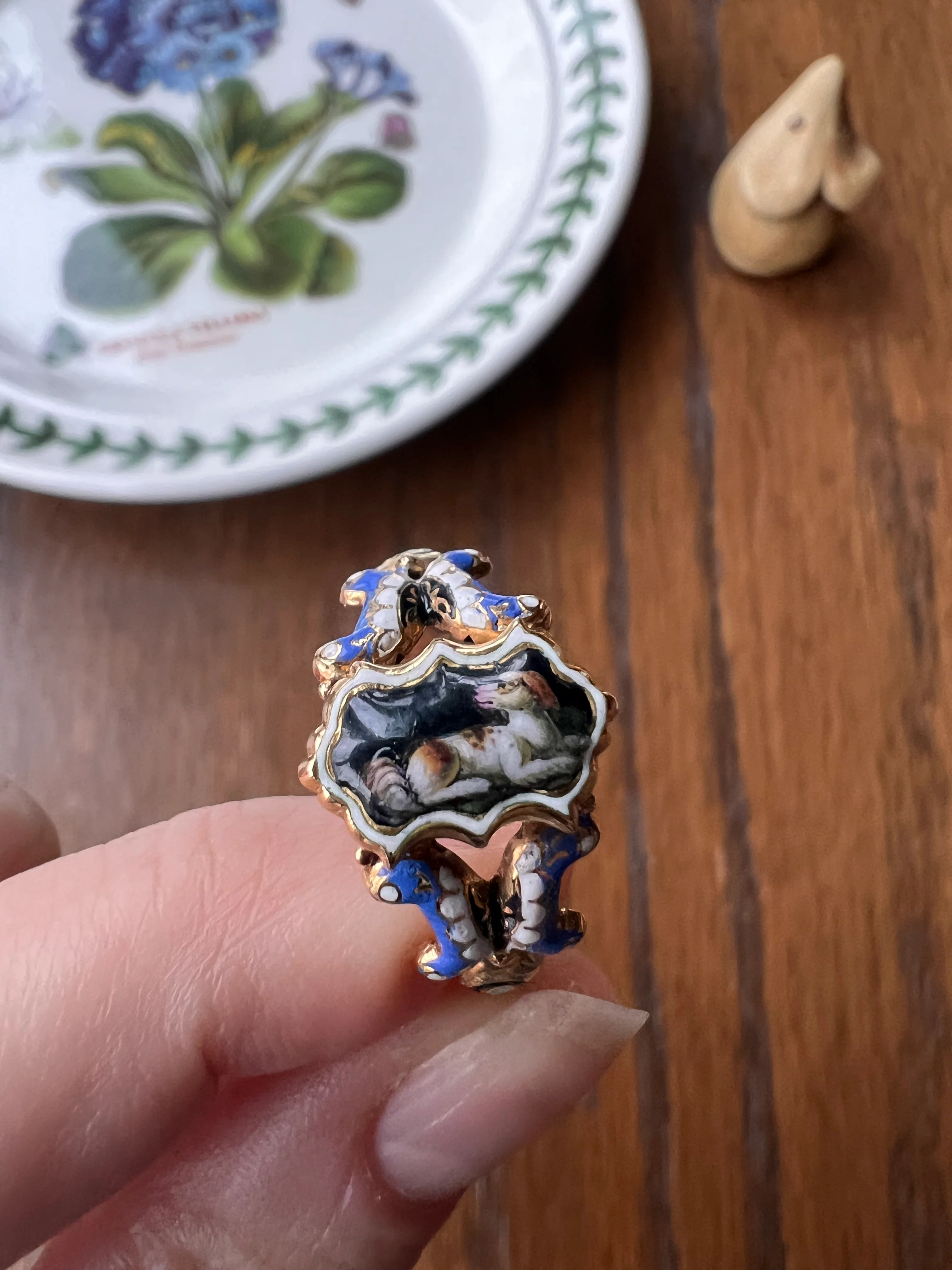 DOG Puppy Loyalty GEORGIAN Era LOCKET Poison Ring 18k Gold Enamel Figural Animal Jewelry Secret Compartment - Image 20
