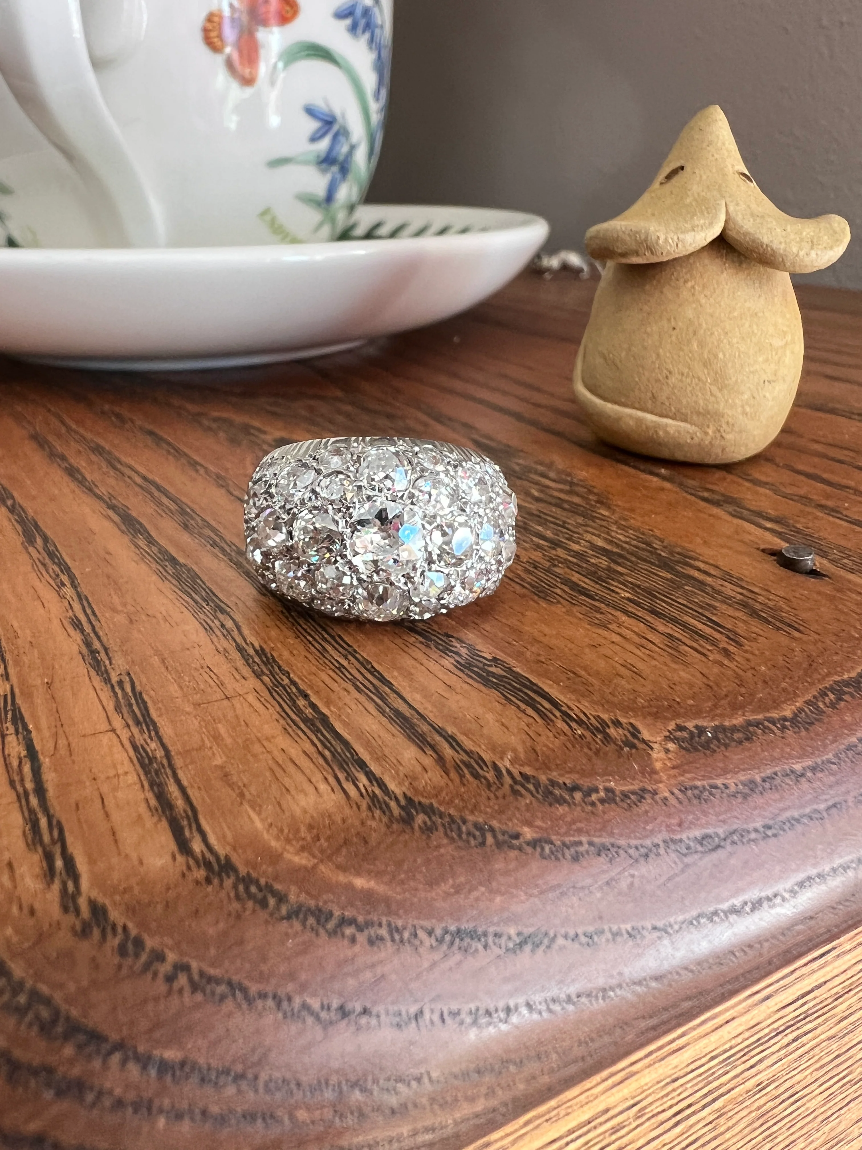 DOMED Pave 4.75 Carat Antique Old Mine Cut DIAMOND Cobblestone PLATINUM Ring OmC Encrusted Cluster Romantic Gift 4.75ctw OmC Chunky Stacker - Image 15