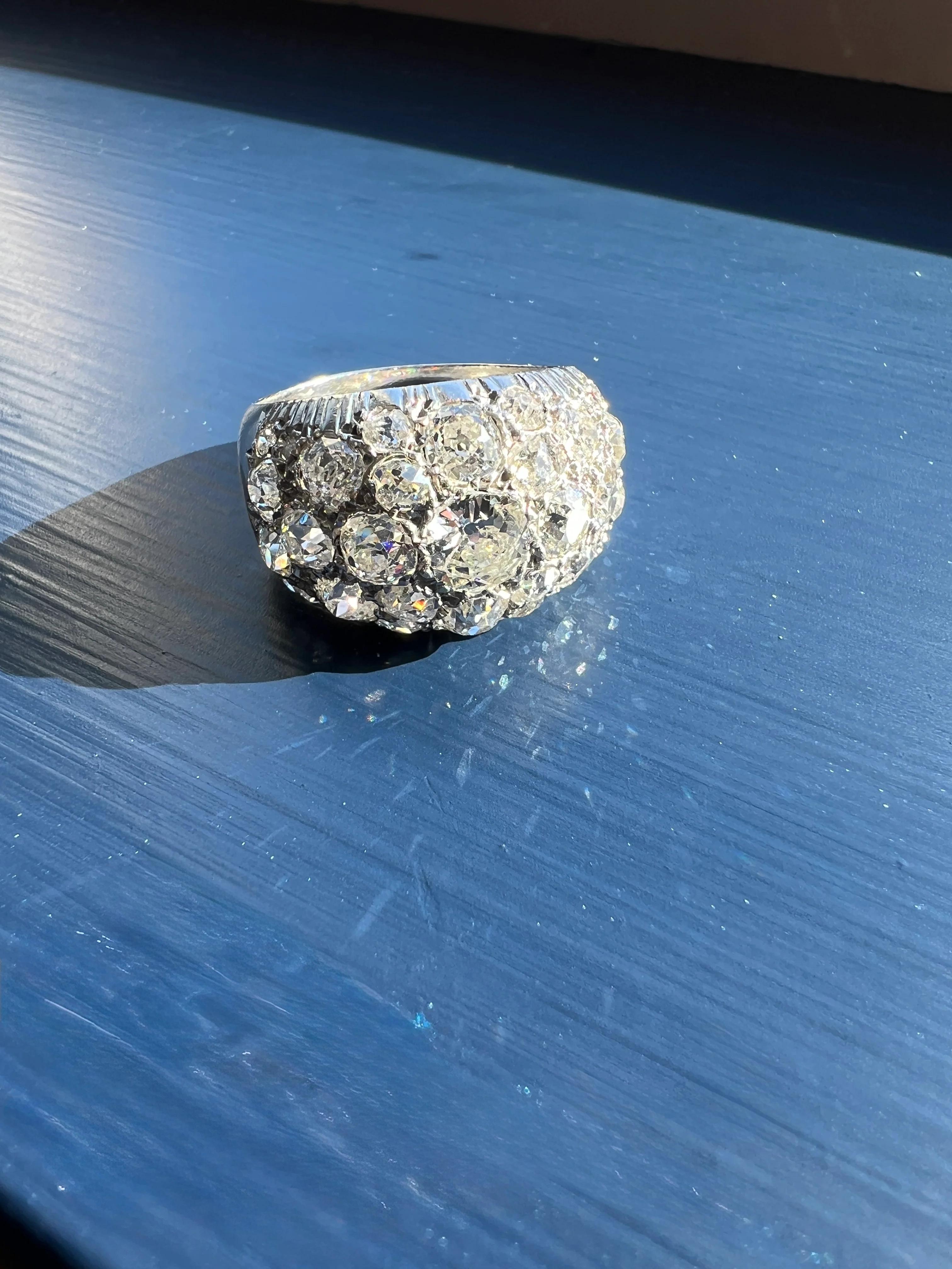 DOMED Pave 4.75 Carat Antique Old Mine Cut DIAMOND Cobblestone PLATINUM Ring OmC Encrusted Cluster Romantic Gift 4.75ctw OmC Chunky Stacker - Image 25
