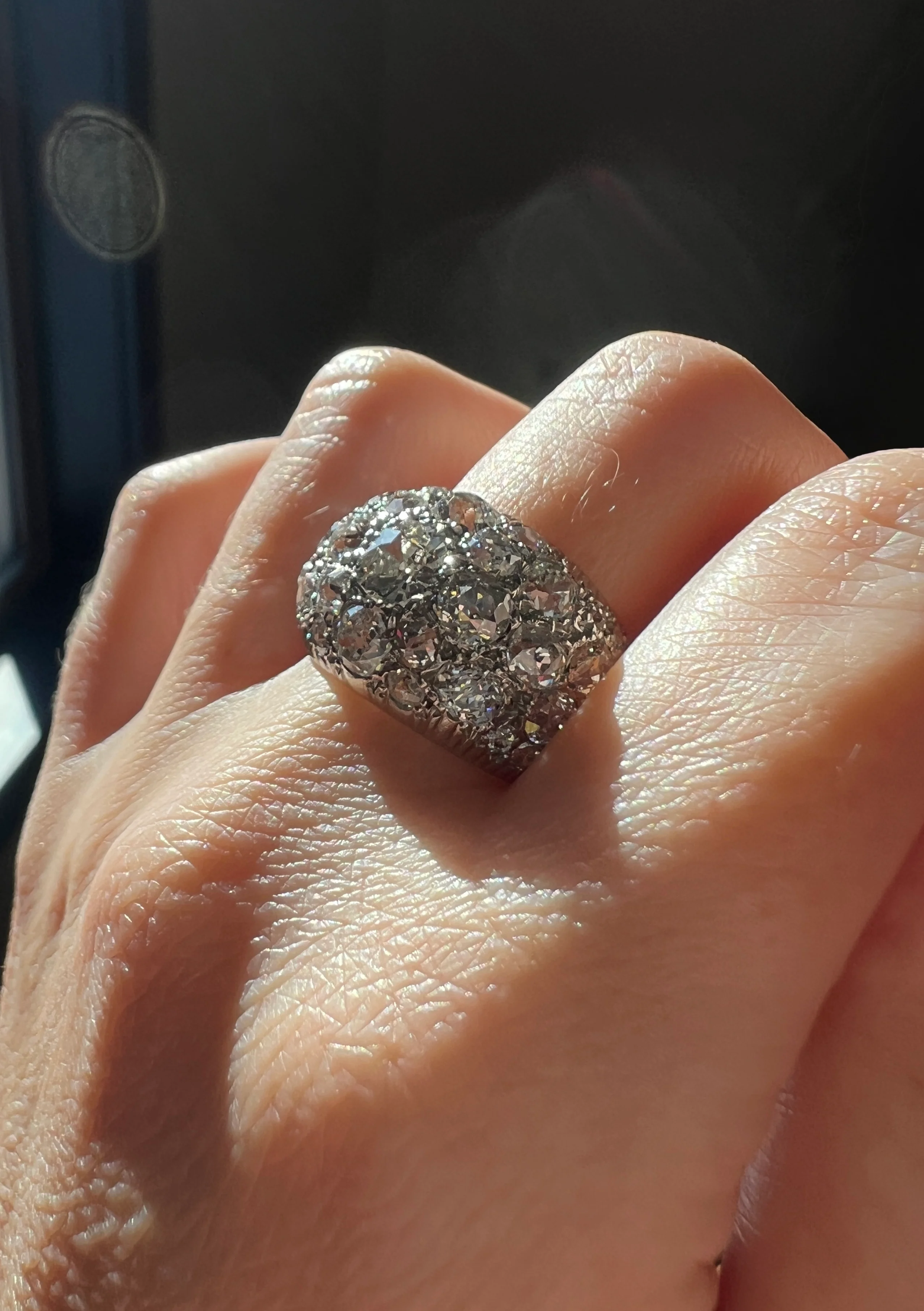 DOMED Pave 4.75 Carat Antique Old Mine Cut DIAMOND Cobblestone PLATINUM Ring OmC Encrusted Cluster Romantic Gift 4.75ctw OmC Chunky Stacker - Image 28