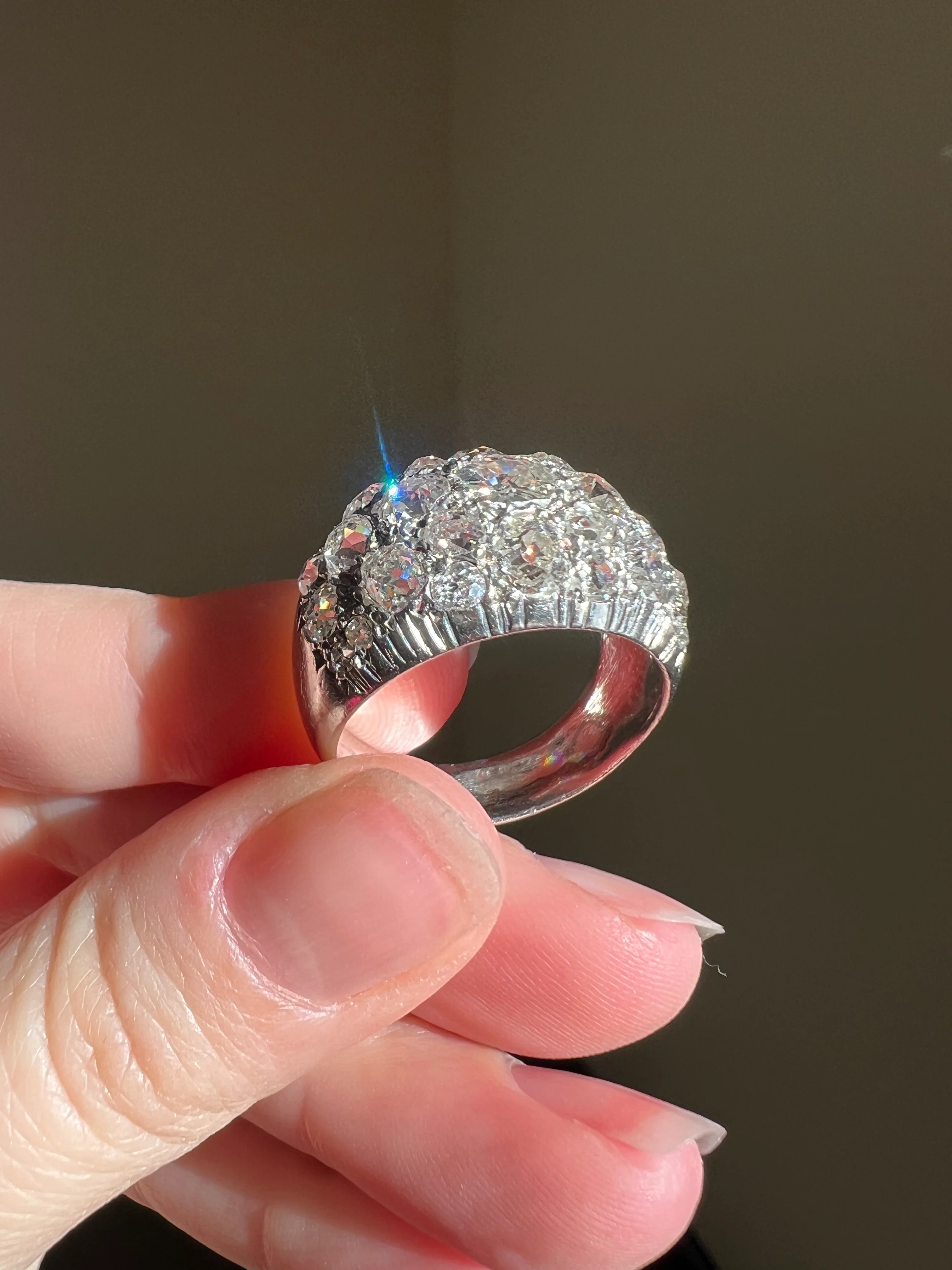 DOMED Pave 4.75 Carat Antique Old Mine Cut DIAMOND Cobblestone PLATINUM Ring OmC Encrusted Cluster Romantic Gift 4.75ctw OmC Chunky Stacker - Image 30