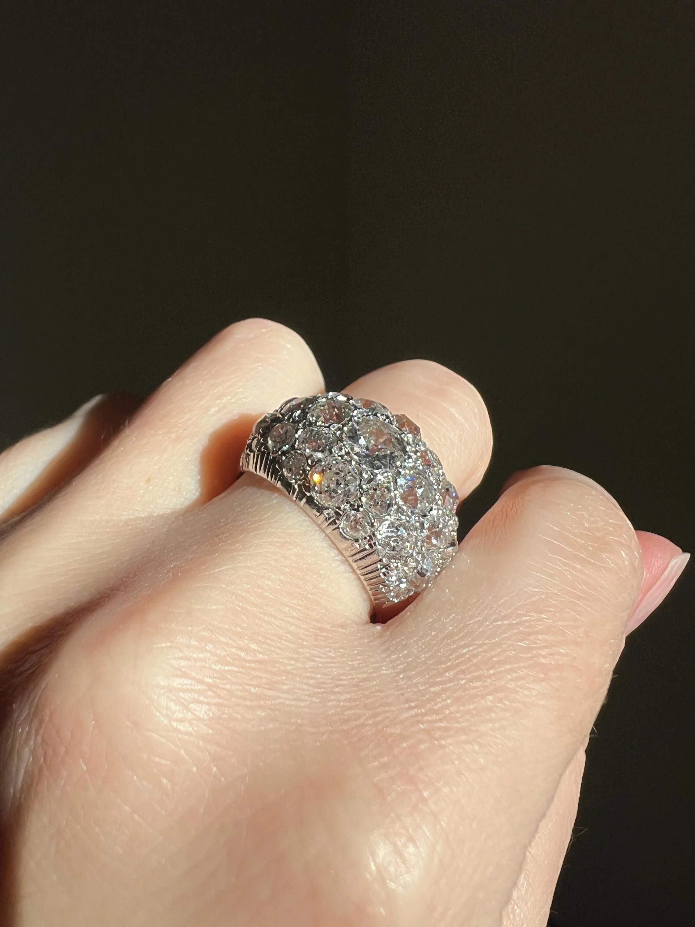 DOMED Pave 4.75 Carat Antique Old Mine Cut DIAMOND Cobblestone PLATINUM Ring OmC Encrusted Cluster Romantic Gift 4.75ctw OmC Chunky Stacker - Image 4
