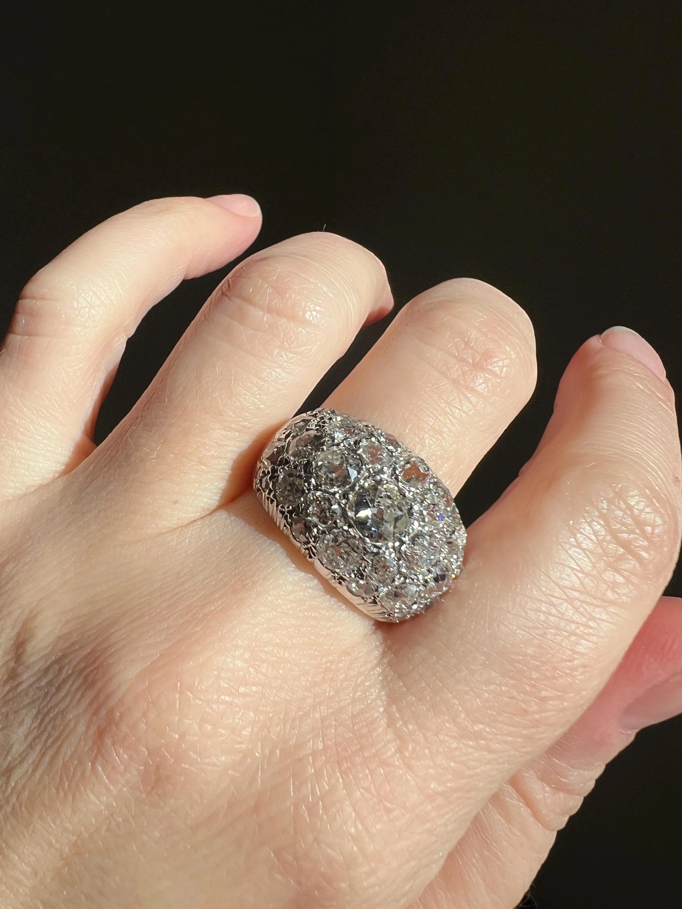 DOMED Pave 4.75 Carat Antique Old Mine Cut DIAMOND Cobblestone PLATINUM Ring OmC Encrusted Cluster Romantic Gift 4.75ctw OmC Chunky Stacker - Image 7